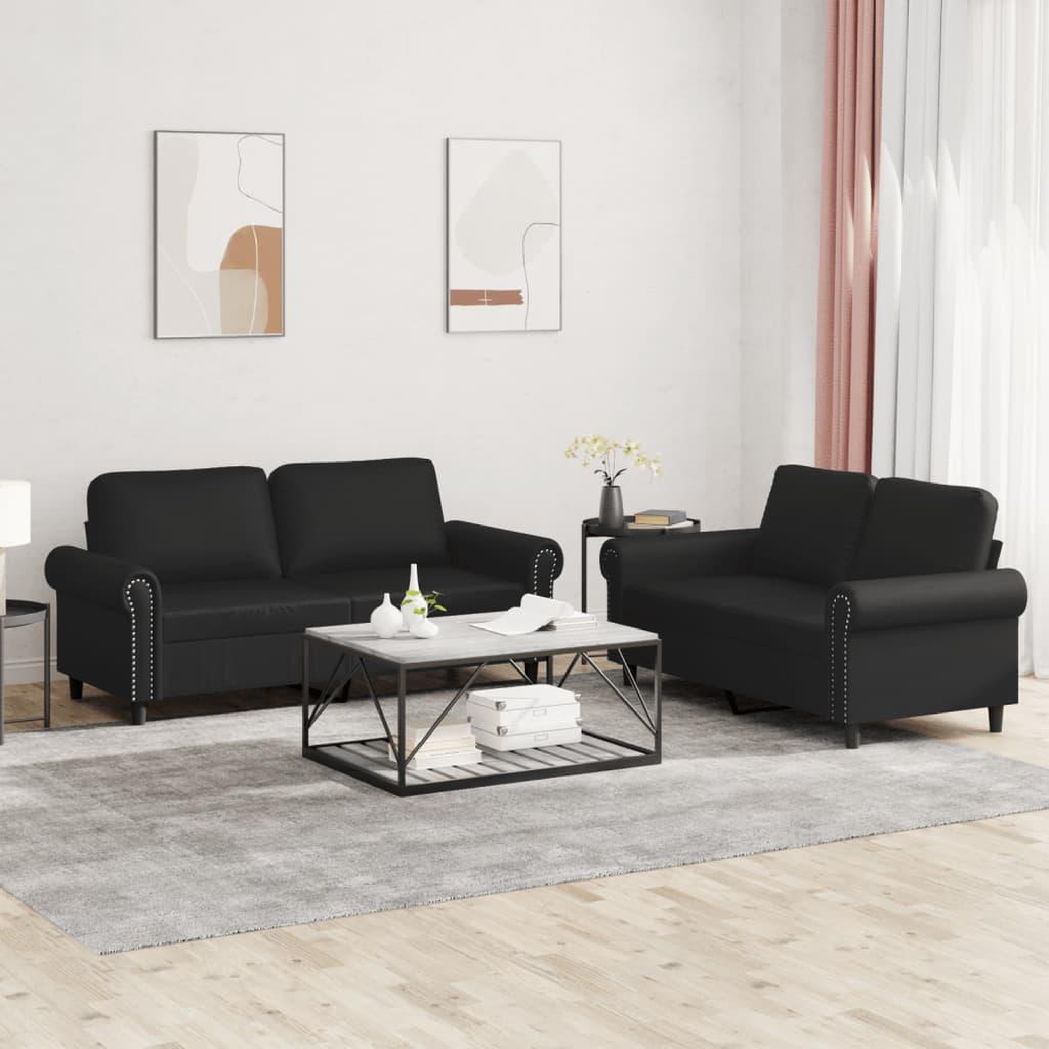 VIDAXL Ensemble de canapes 2 pcs avec coussins Noir Similicuir