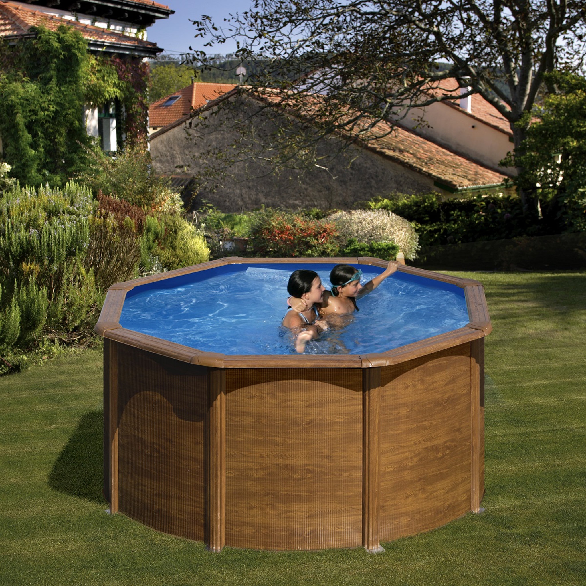 GRE Piscine ronde en acier 2,60m x 1,22m - Imitation bois
