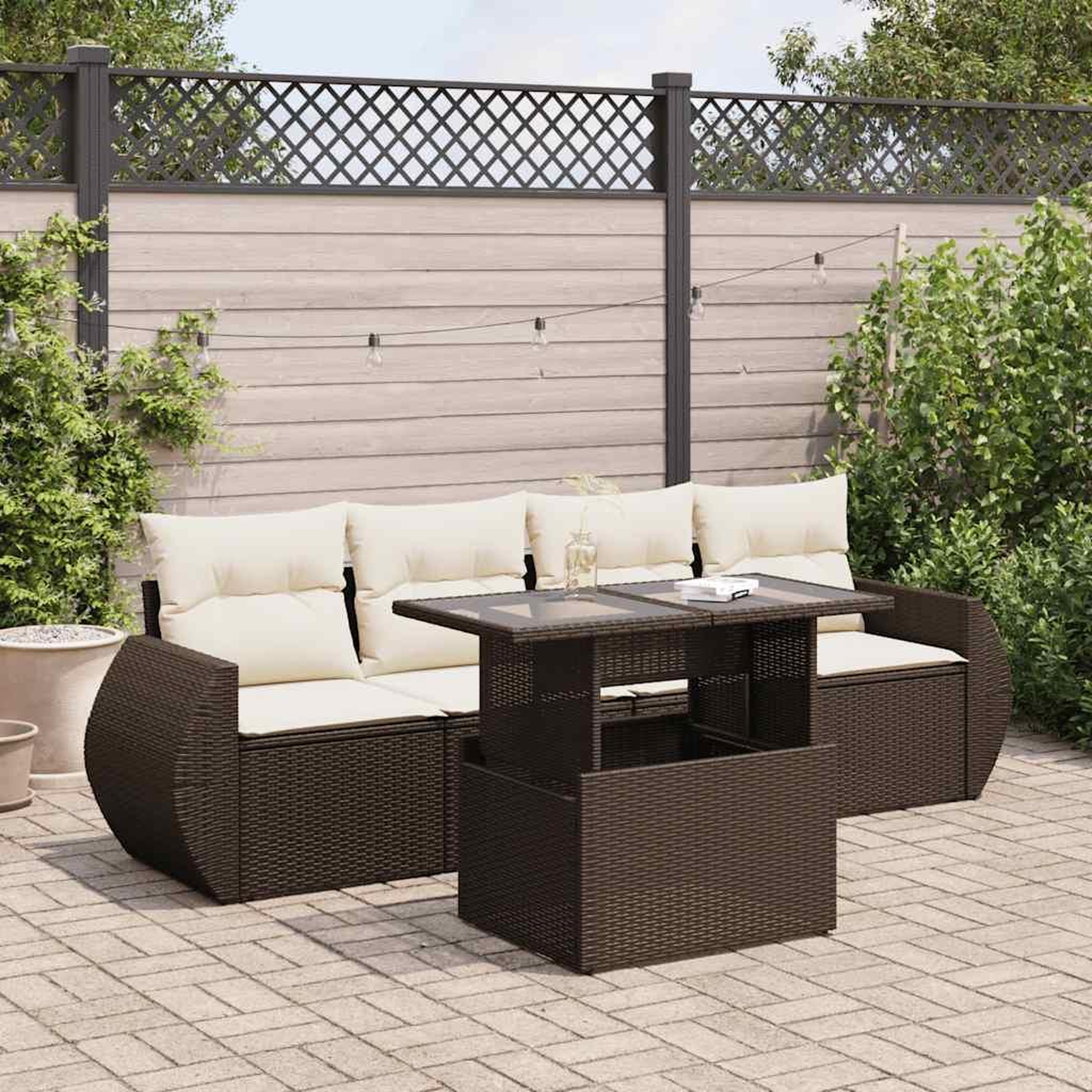 VIDAXL Salon de jardin avec coussins 5 pcs marron resine tressee