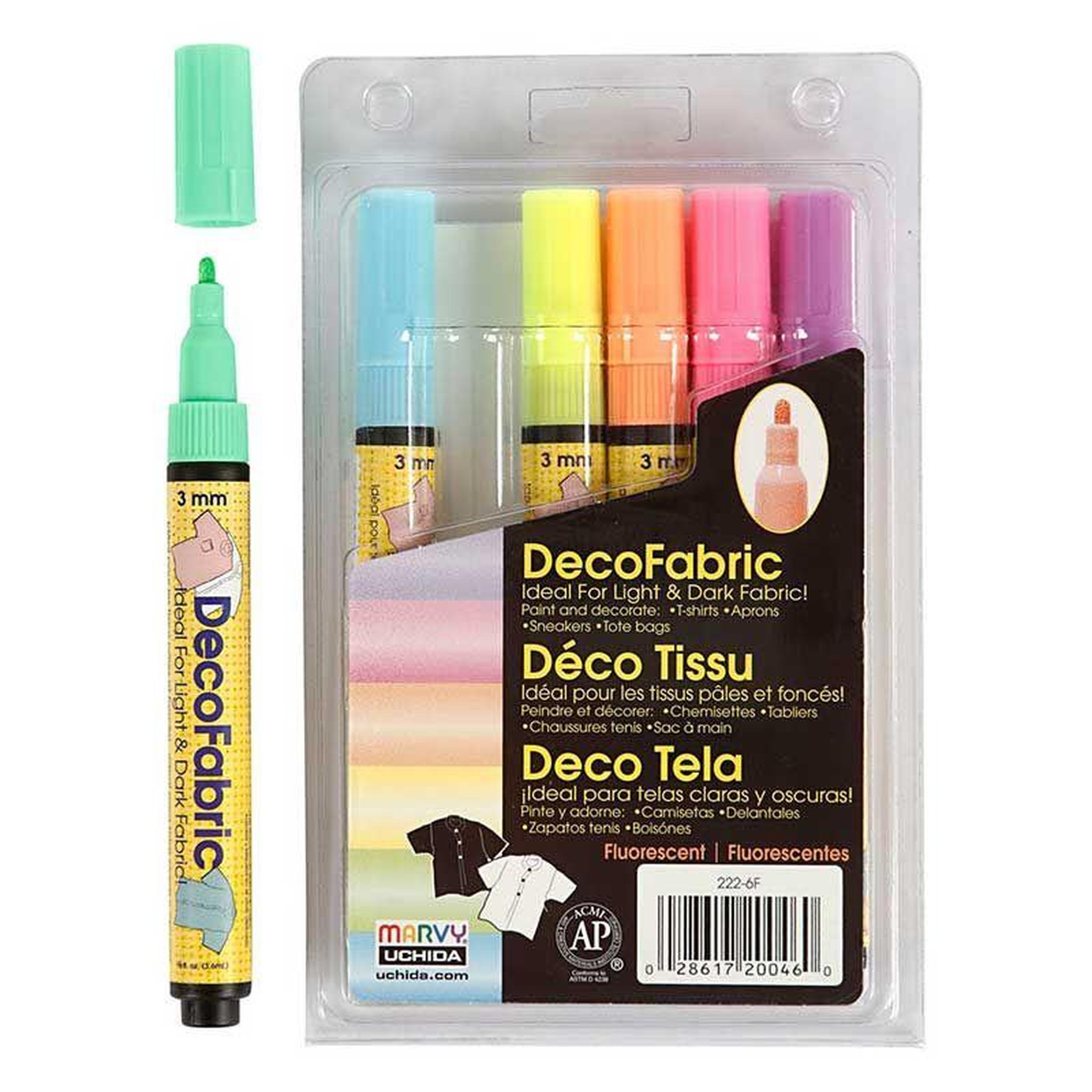 CREATIV COMPANY 6 feutres textile fluo Glitter Deco - 3 mm