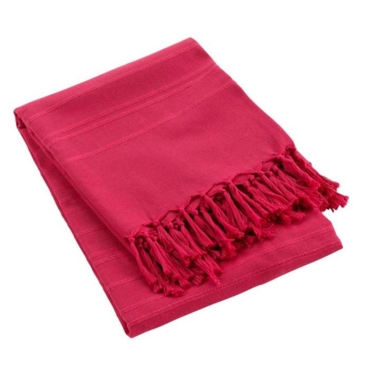 Paris Prix Plaid Uni à Franges  Lilia  150x150cm Framboise