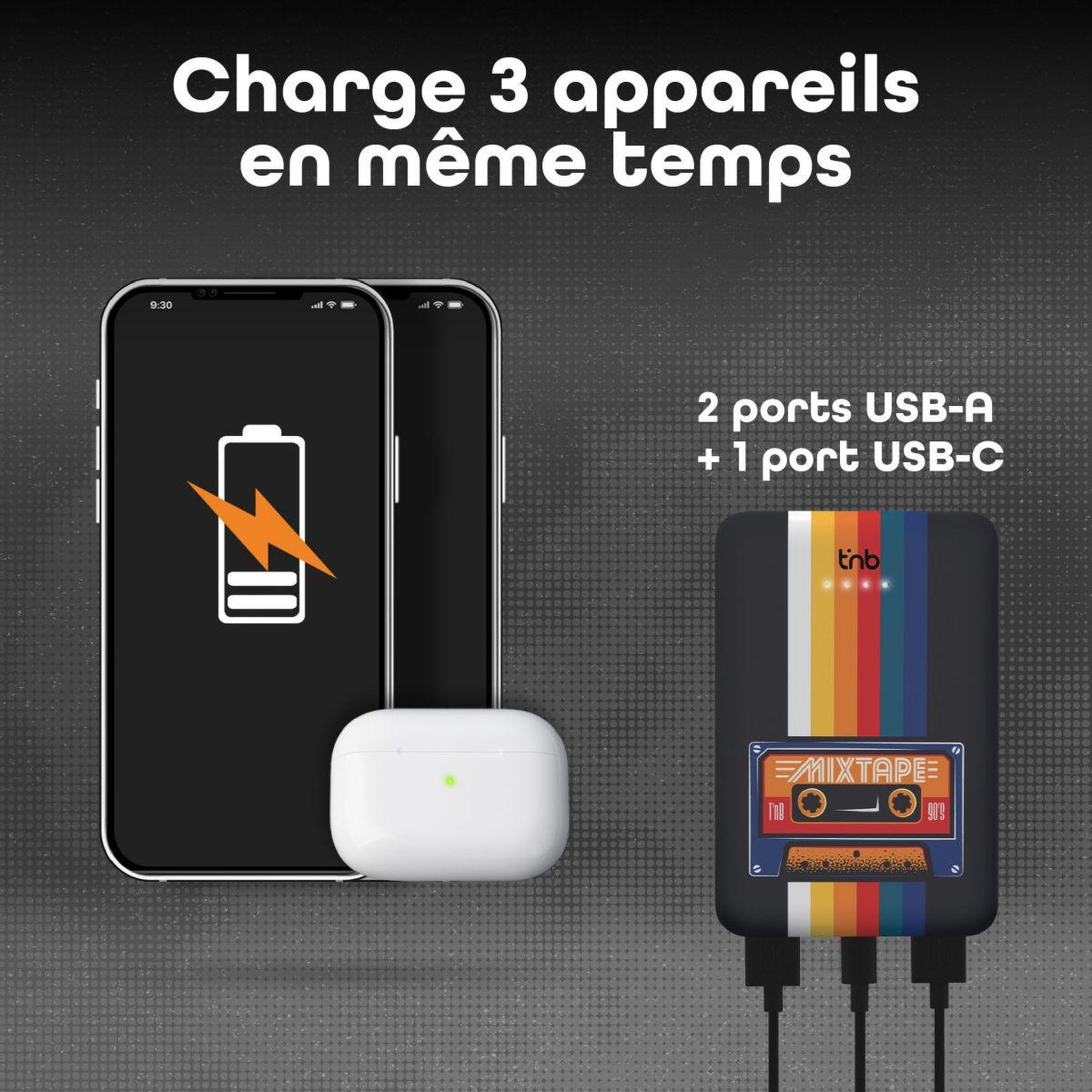 Voir la diapositive 5 : TNB Batterie externe 5000 mah design roller noir
