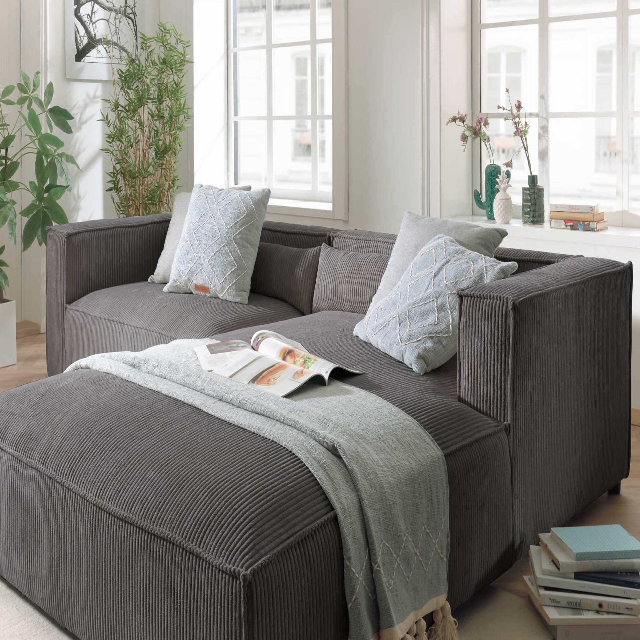 Voir la diapositive 3 : BEST MOBILIER Ela - canapé d'angle droit 4 places - en velours côtelé - style contemporain