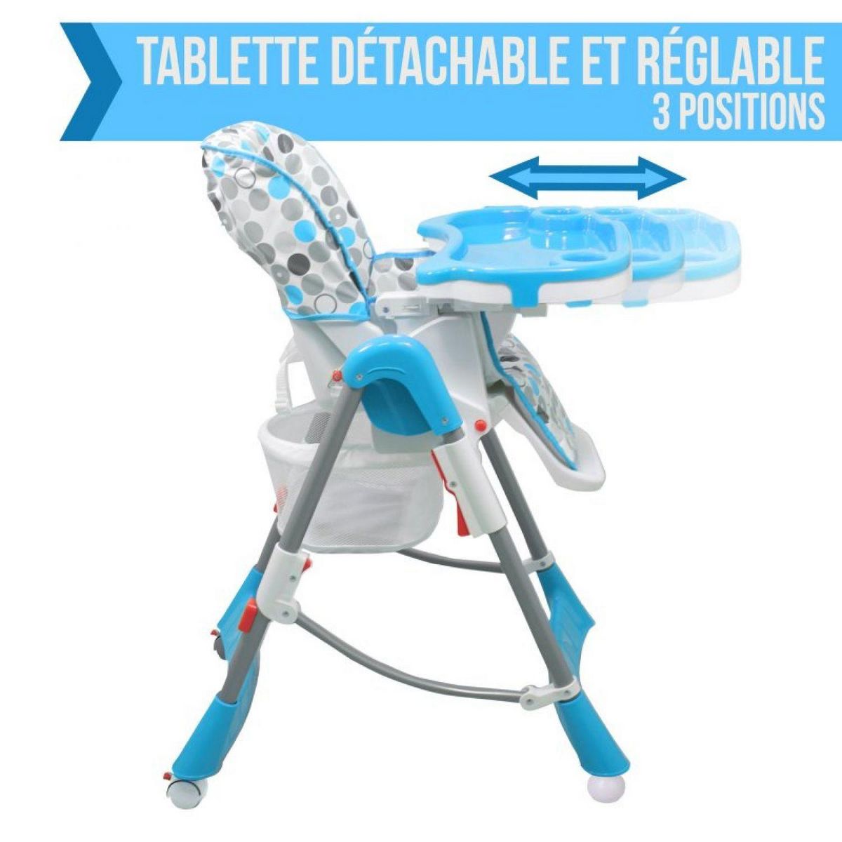 Monsieur Bébé Chaise haute bébé pliable réglable hauteur dossier tablette - Ptit