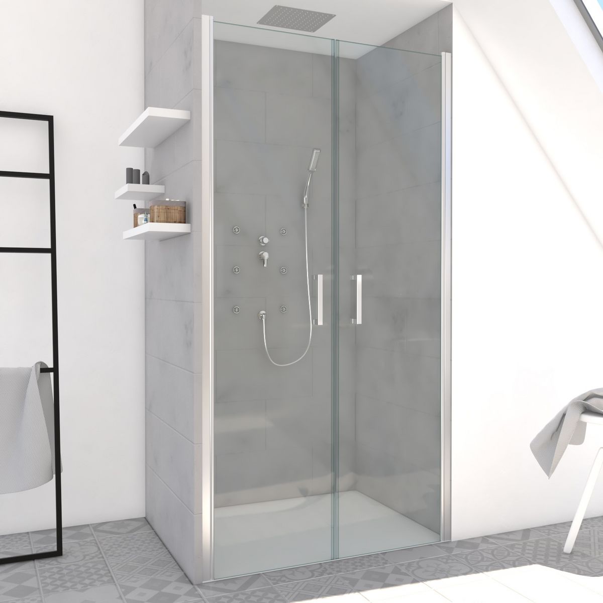 Aurlane Porte de douche pivotante Saloon Chromé - 90 x 200