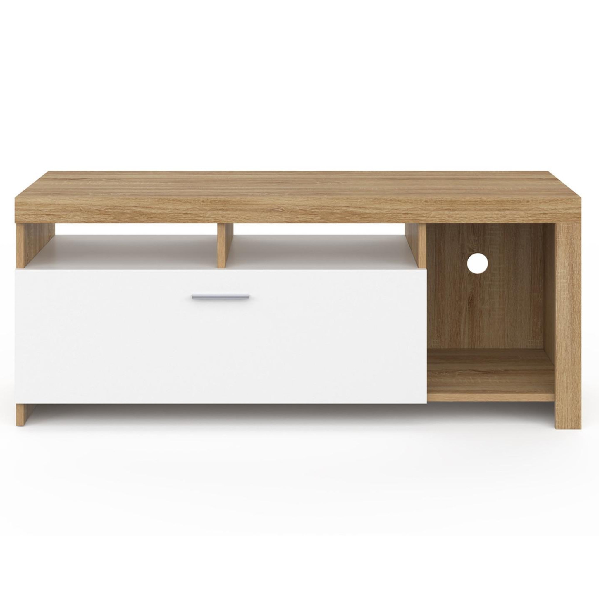 Voir la diapositive 3 : ID MARKET Meuble tv 110 cm malo bois et placard blanc