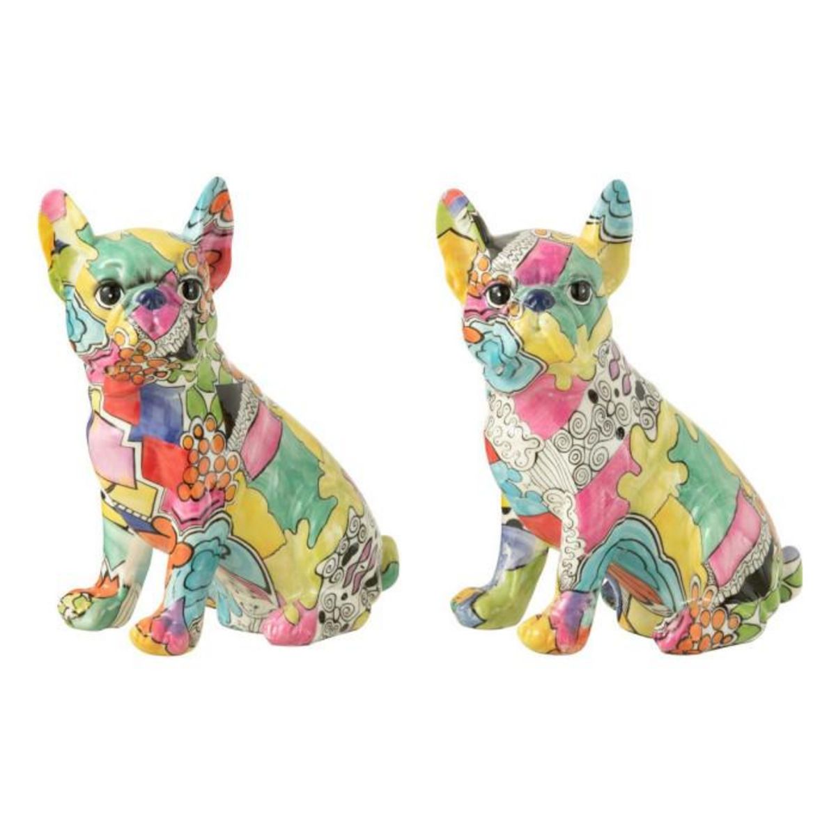 Paris Prix Lot de 2 Statuettes  Bulldogs Assis  20cm Multicolore
