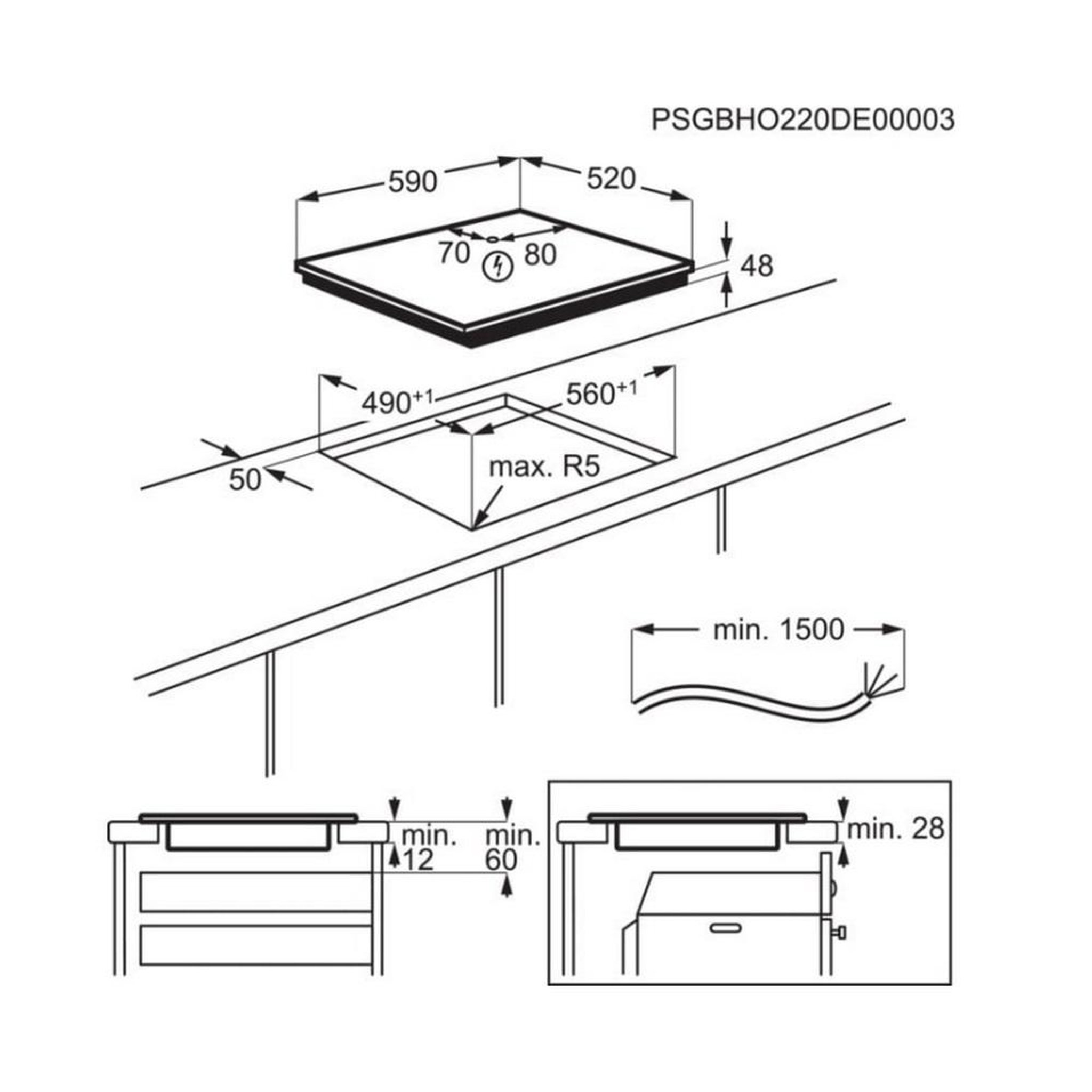 Voir la diapositive 2 : ELECTROLUX Plaque de cuisson induction 60cm 3 feux 6000w noir - lib60320ck