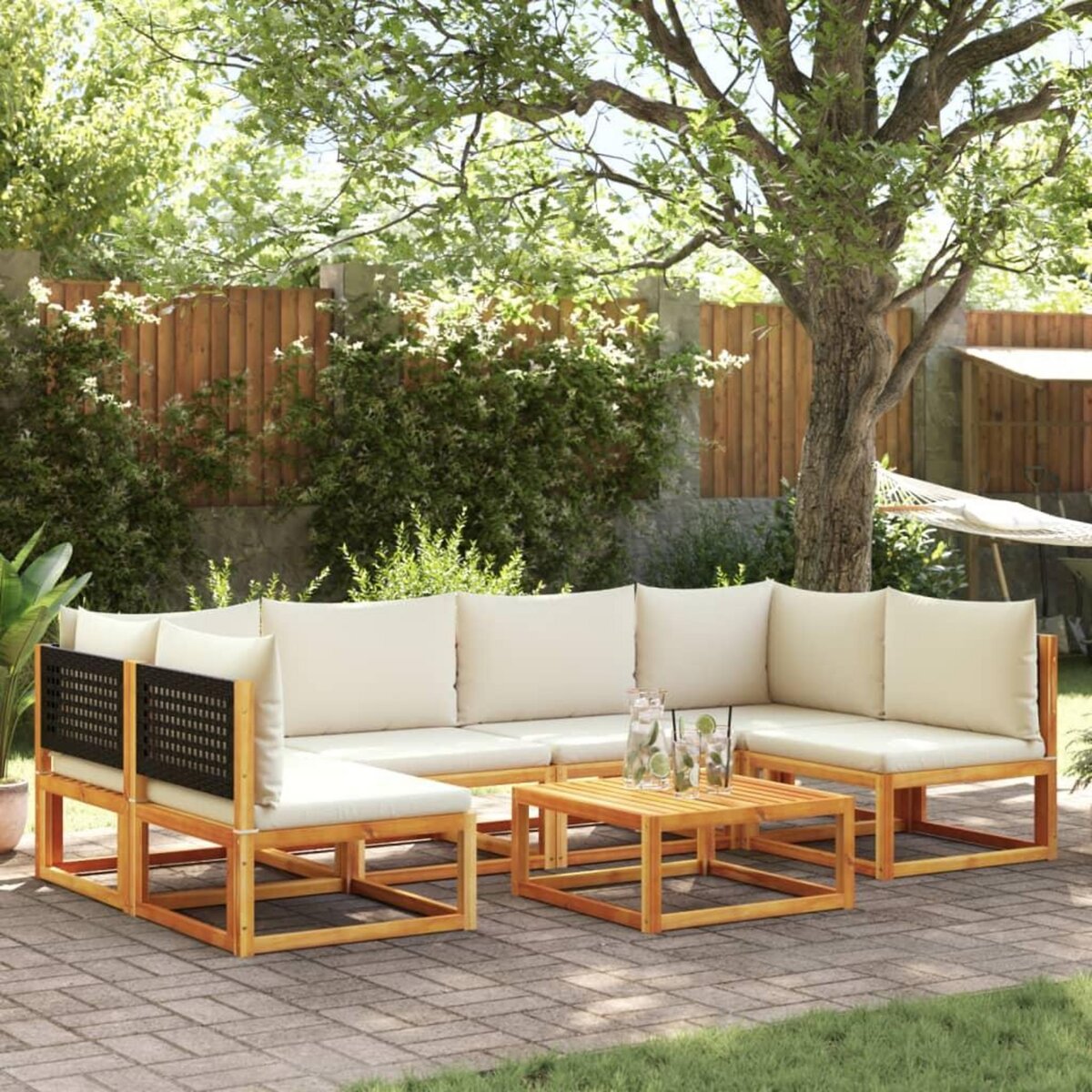 VIDAXL Salon de jardin avec coussins 7 pcs bois massif d'acacia