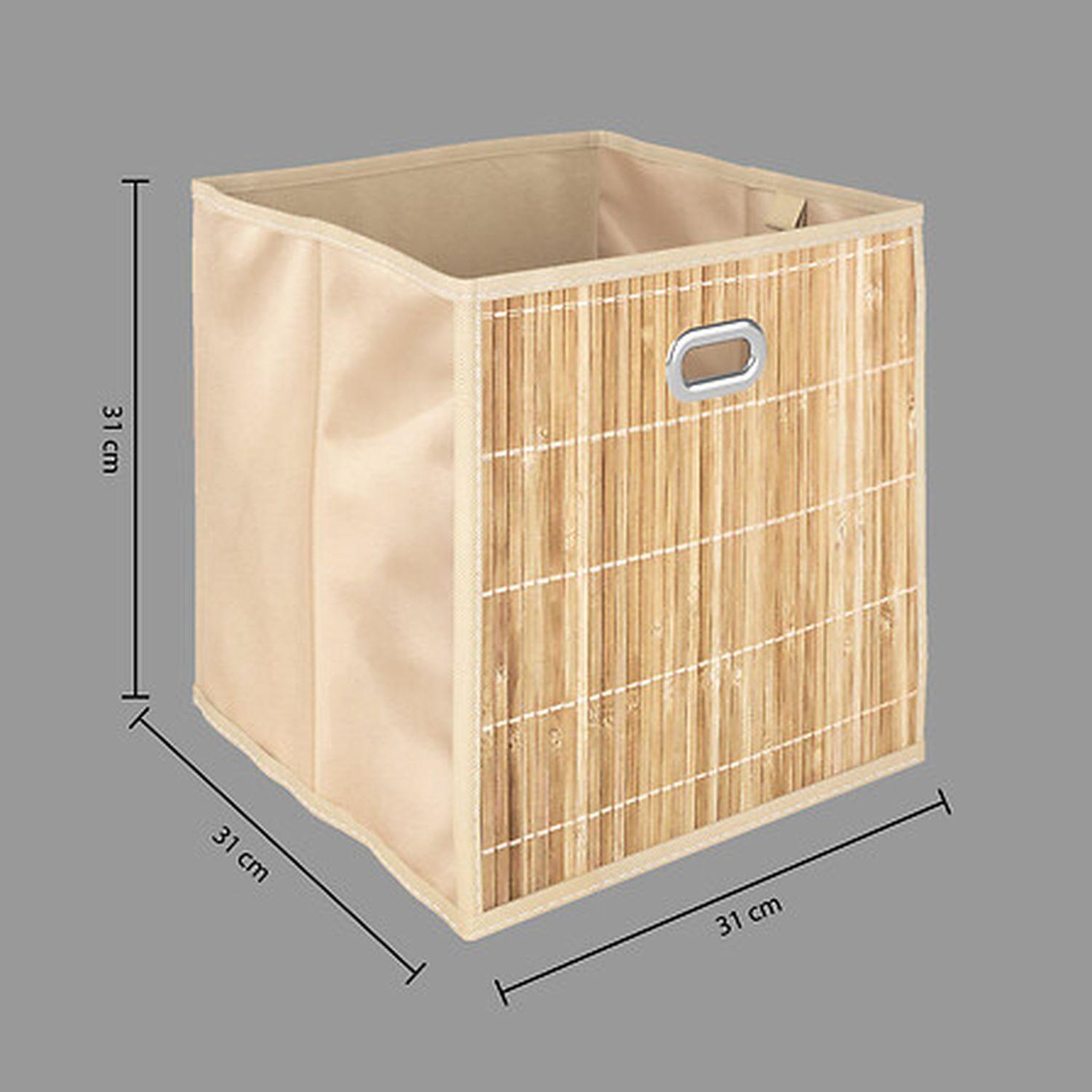Voir la diapositive 3 : TOILINUX Lot de 2 boîtes de rangement cube en bambou et tissu mix'n modul - l.31 x l.31 x h.31 cm - beige