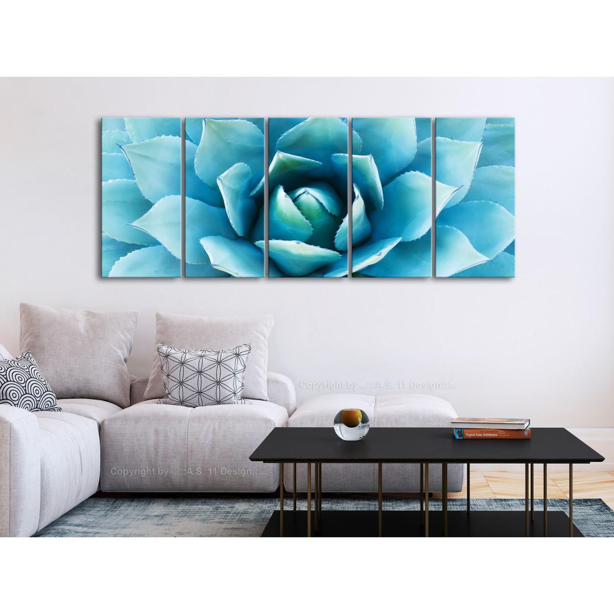 Voir la diapositive 2 : Paris Prix Tableau imprimé 5 panneaux  agave narrow blue