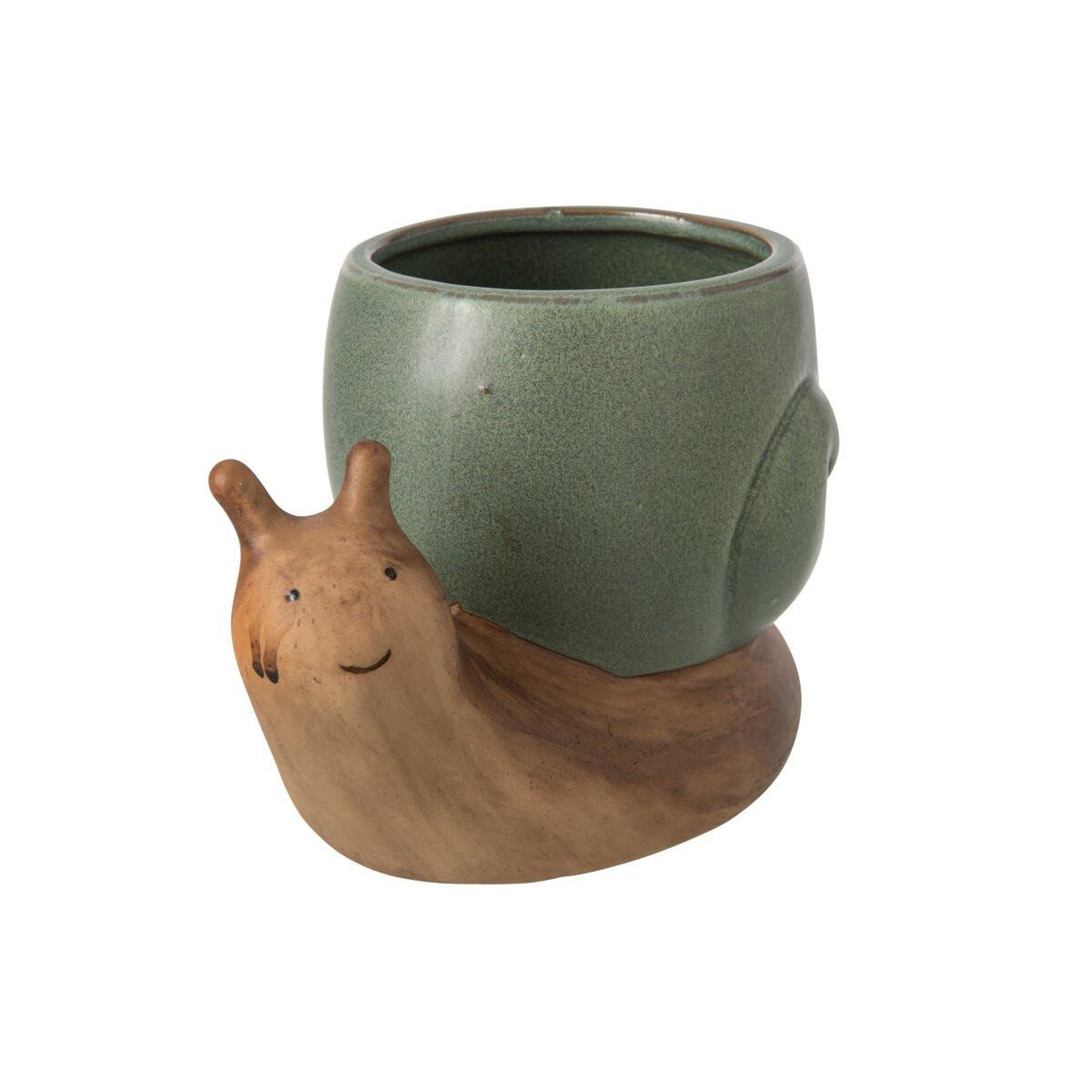 Voir la diapositive 3 : J-LINE Cache-Pot Escargot en Grès  Solal  20cm Vert