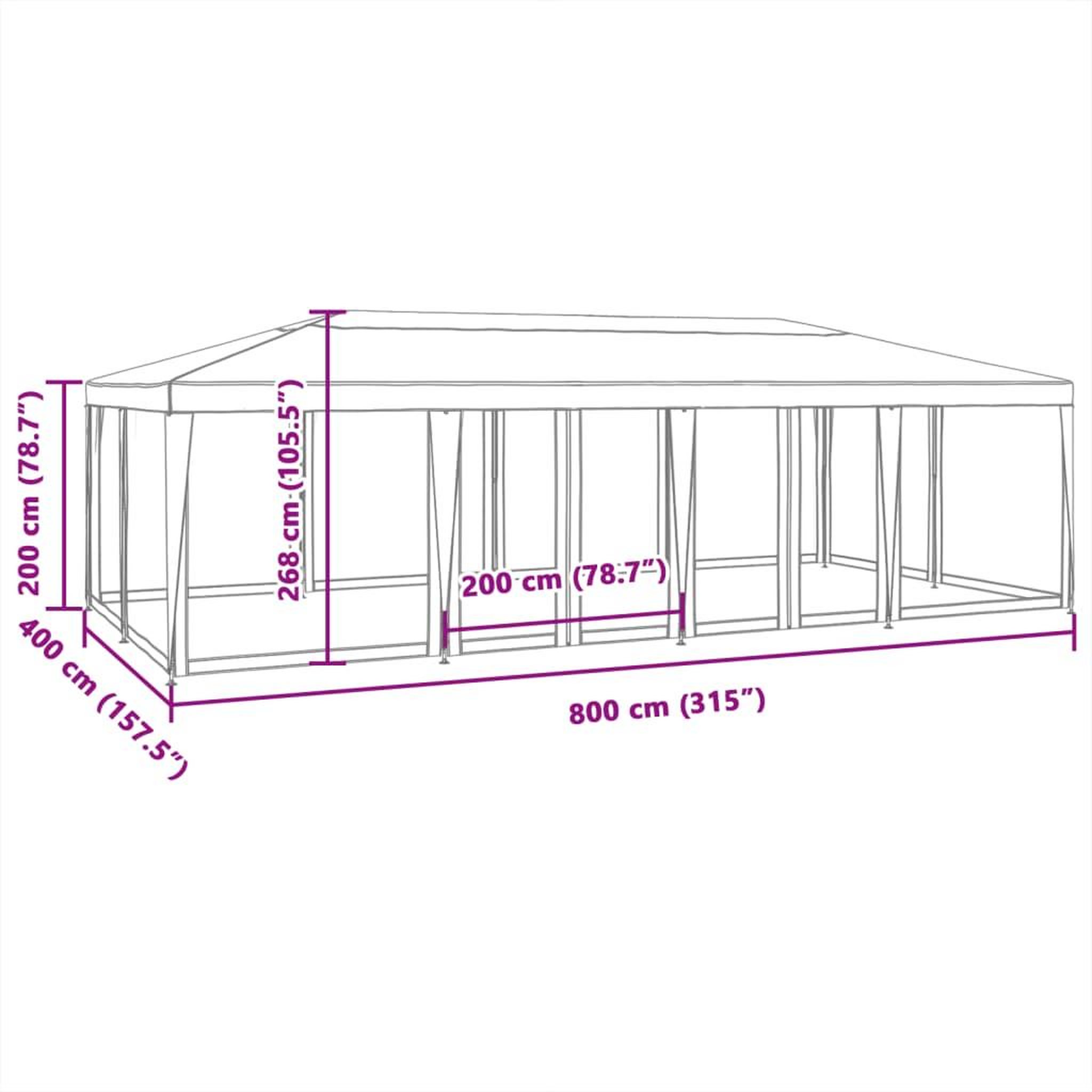 Voir la diapositive 6 : VIDAXL Tente de fete avec 12 parois laterales en maille vert 8x4m PEHD