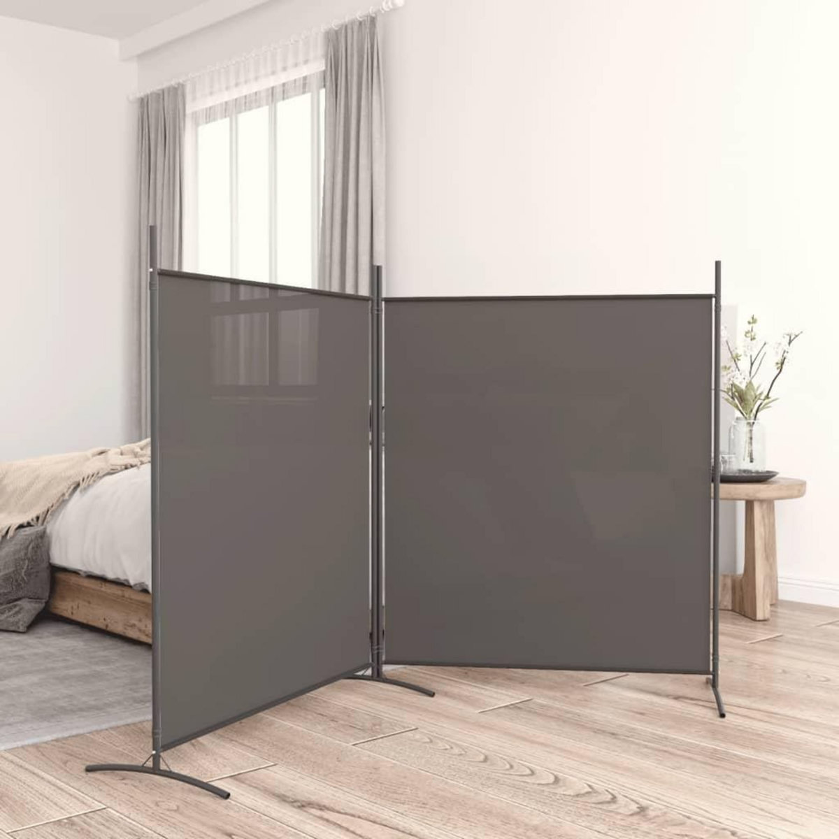 VIDAXL Cloison de separation 2 panneaux Anthracite 348x180 cm Tissu
