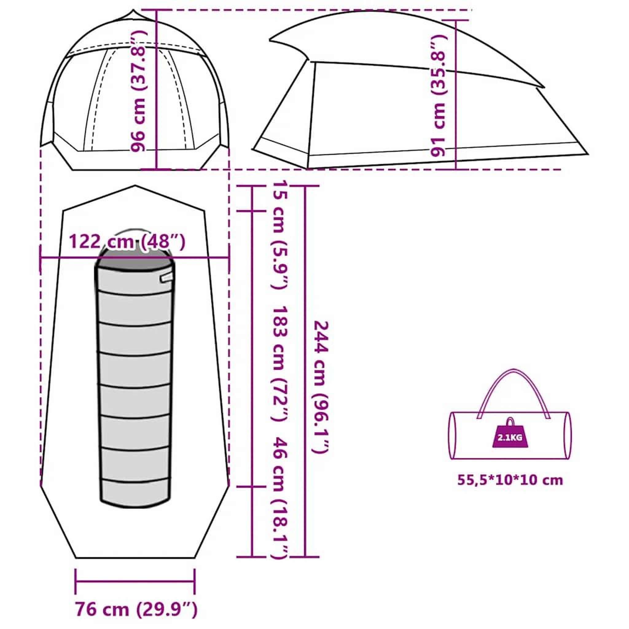 Voir la diapositive 6 : VIDAXL Tente de camping a dome 1 personne vert impermeable