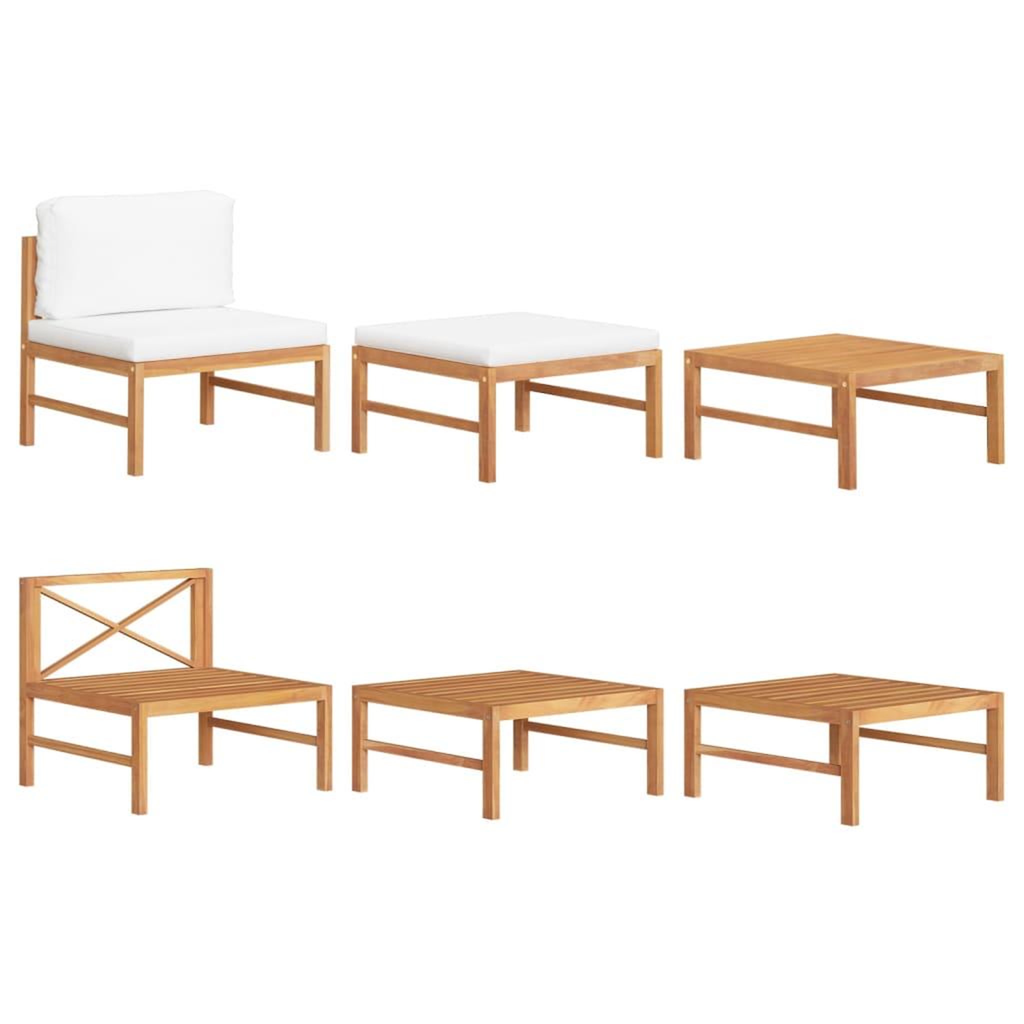 Voir la diapositive 1 : VIDAXL Salon de jardin 3 pcs avec coussins creme Bois de teck