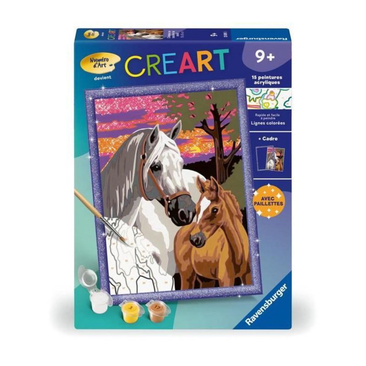 RAVENSBURGER CreArt Kids 18x24cm Chevaux au coucher du soleil, Kit de peinture par numéros Numéro d'Art, Des 9 ans, 25809, Ravensburger