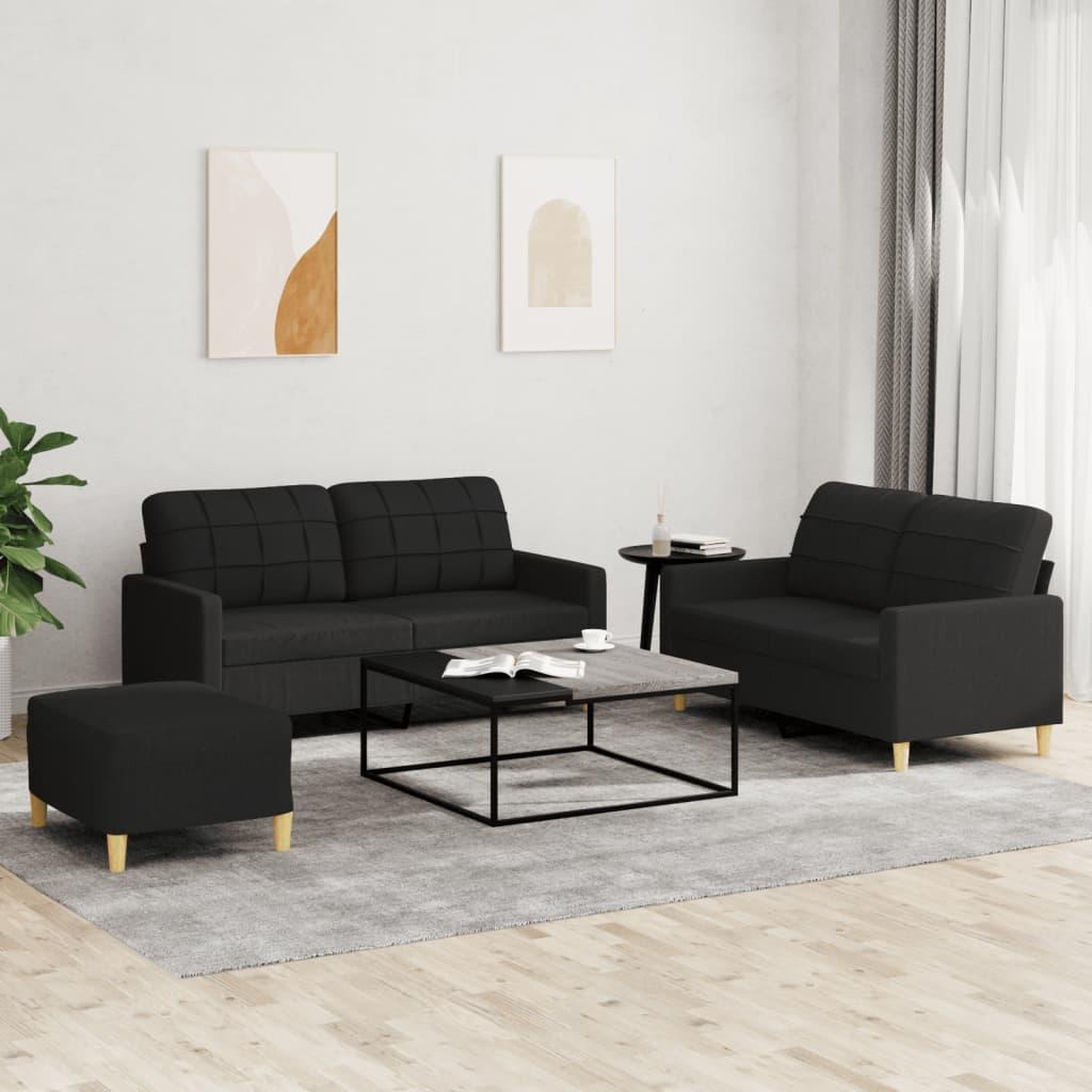 VIDAXL Ensemble de canapes 3 pcs avec coussins Noir Tissu