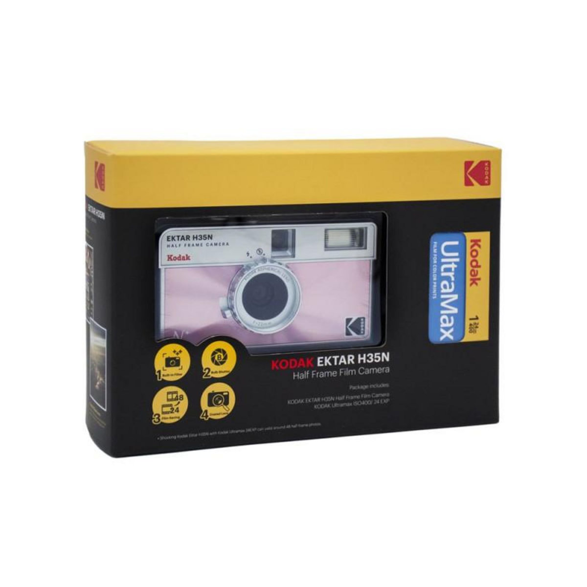 Kodak Appareil photo argentique réutilisable Kodak Ektar H35 N Rose et Argent + Film Kodak Ultramax 24 poses