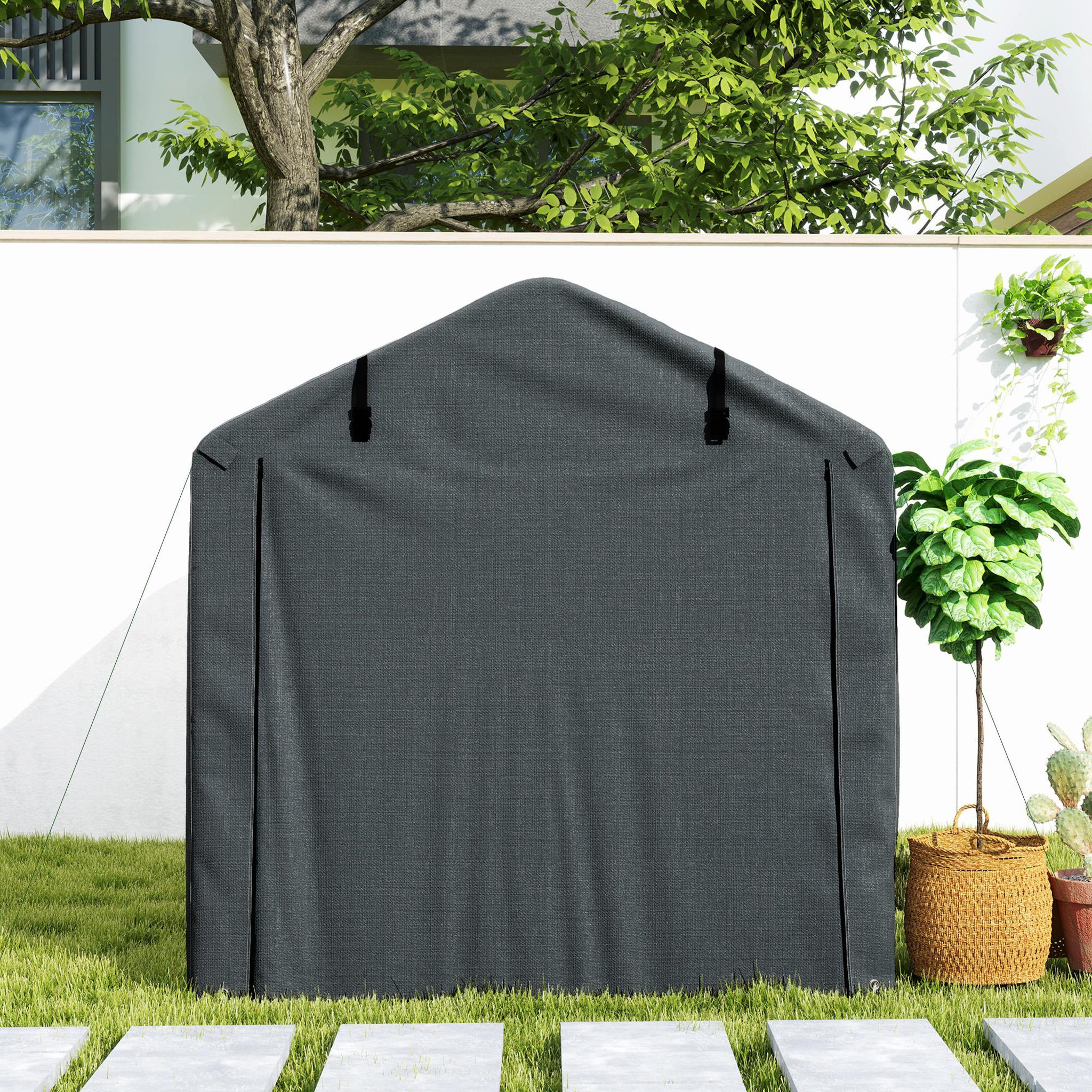 Voir la diapositive 5 : OUTSUNNY Tente de stockage - abri de jardin dim. 2 x 1,6 x 1,65 m - porte enroulable zippée - métal galvanisé PE gris