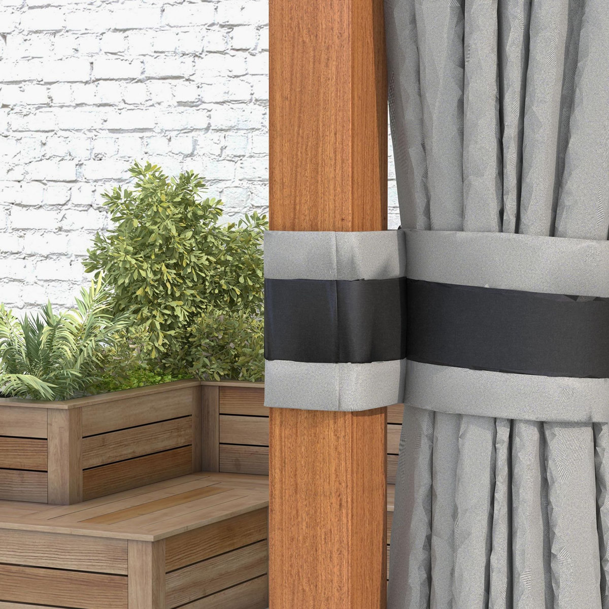 OUTSUNNY Pavillon de jardin structure alu aspect bois toit rigide métal galvanisé rideaux moustiquaires