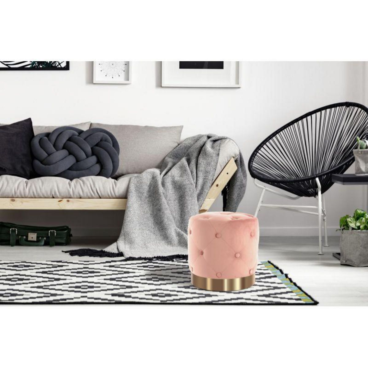 Paris Prix Pouf Rond Design  Piano  40cm Rose