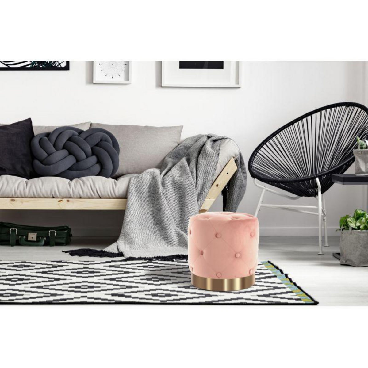 Paris Prix Pouf Rond Design  Piano  40cm Rose