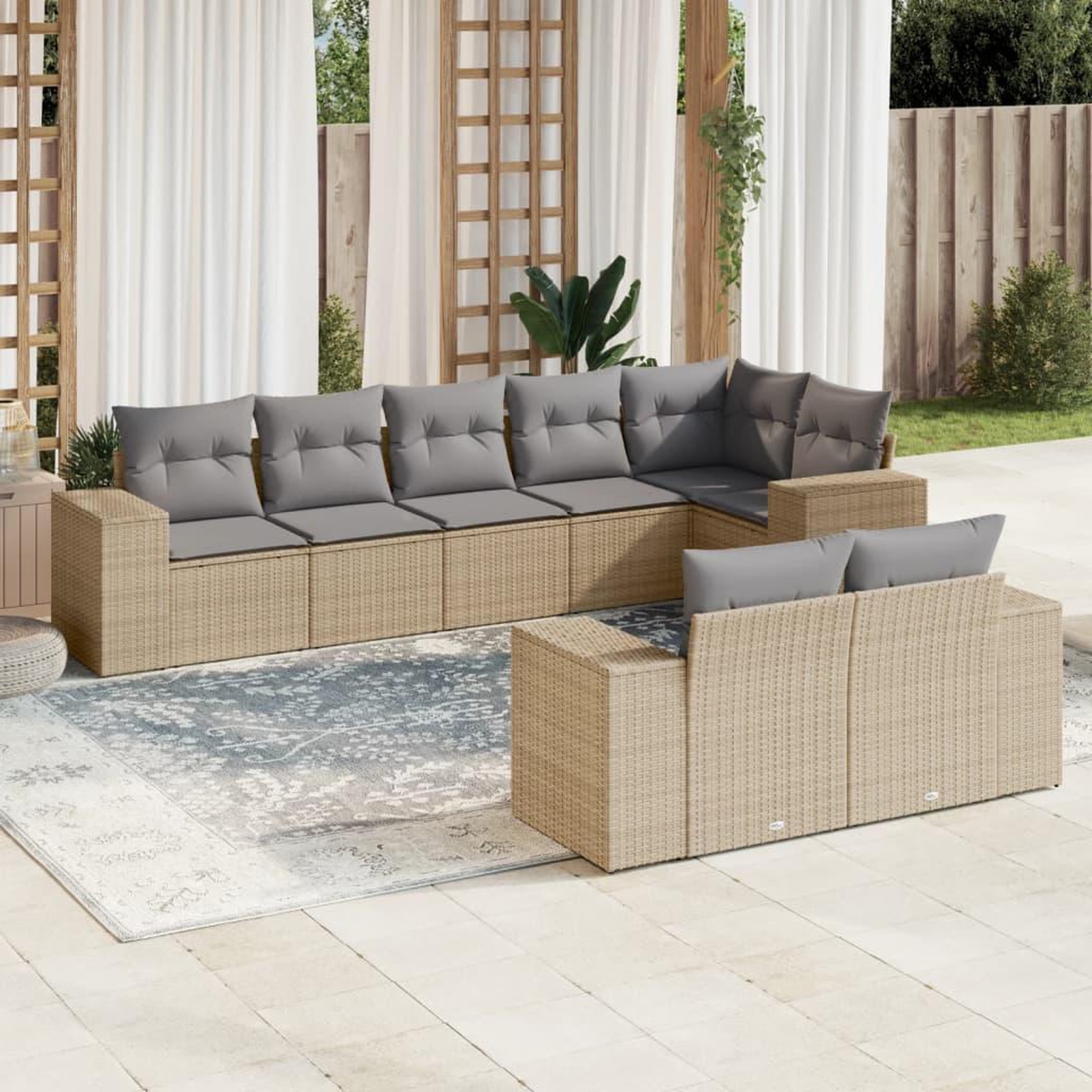 VIDAXL Salon de jardin avec coussins 8 pcs beige resine tressee