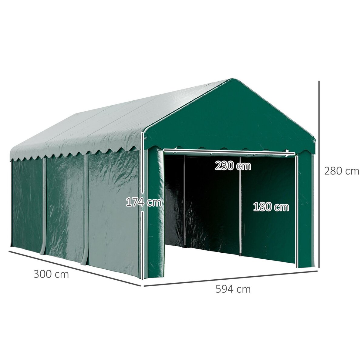 OUTSUNNY Carport tente de garage 3 x 6 m abri voiture exterieur avec 2 portes enroulables PE vert