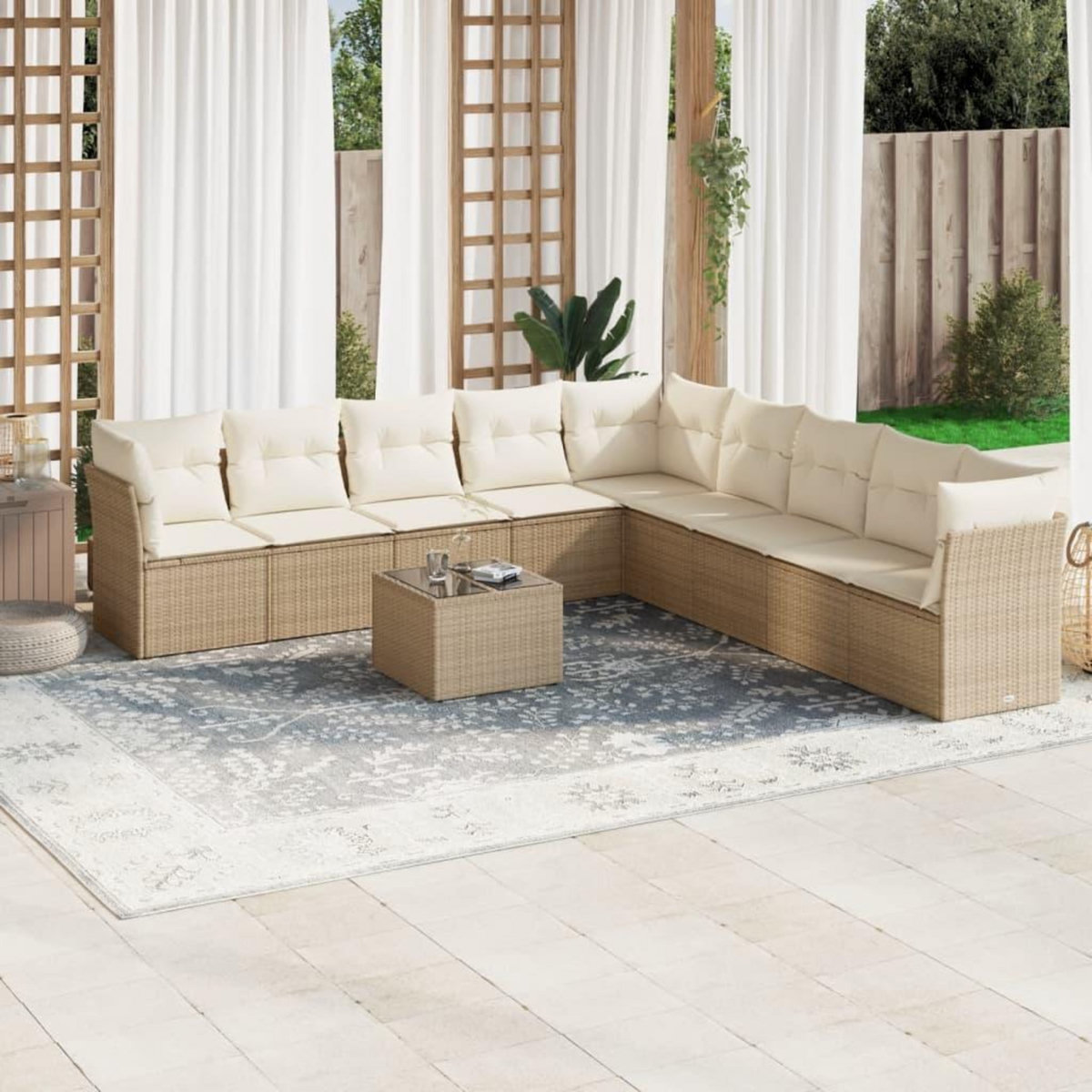VIDAXL Salon de jardin avec coussins 10 pcs beige resine tressee