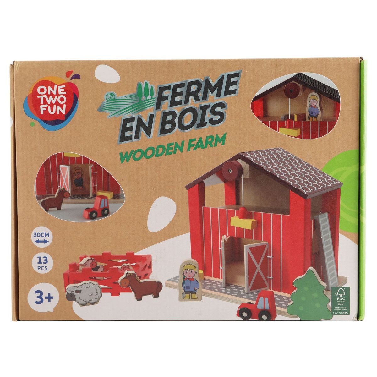 One Two Fun FERME EN BOIS AVEC ACCESSOIRES FSC