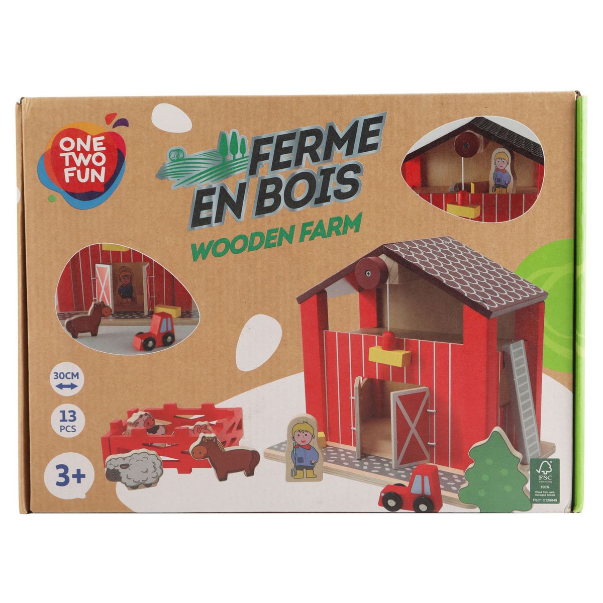 One Two Fun FERME EN BOIS AVEC ACCESSOIRES FSC