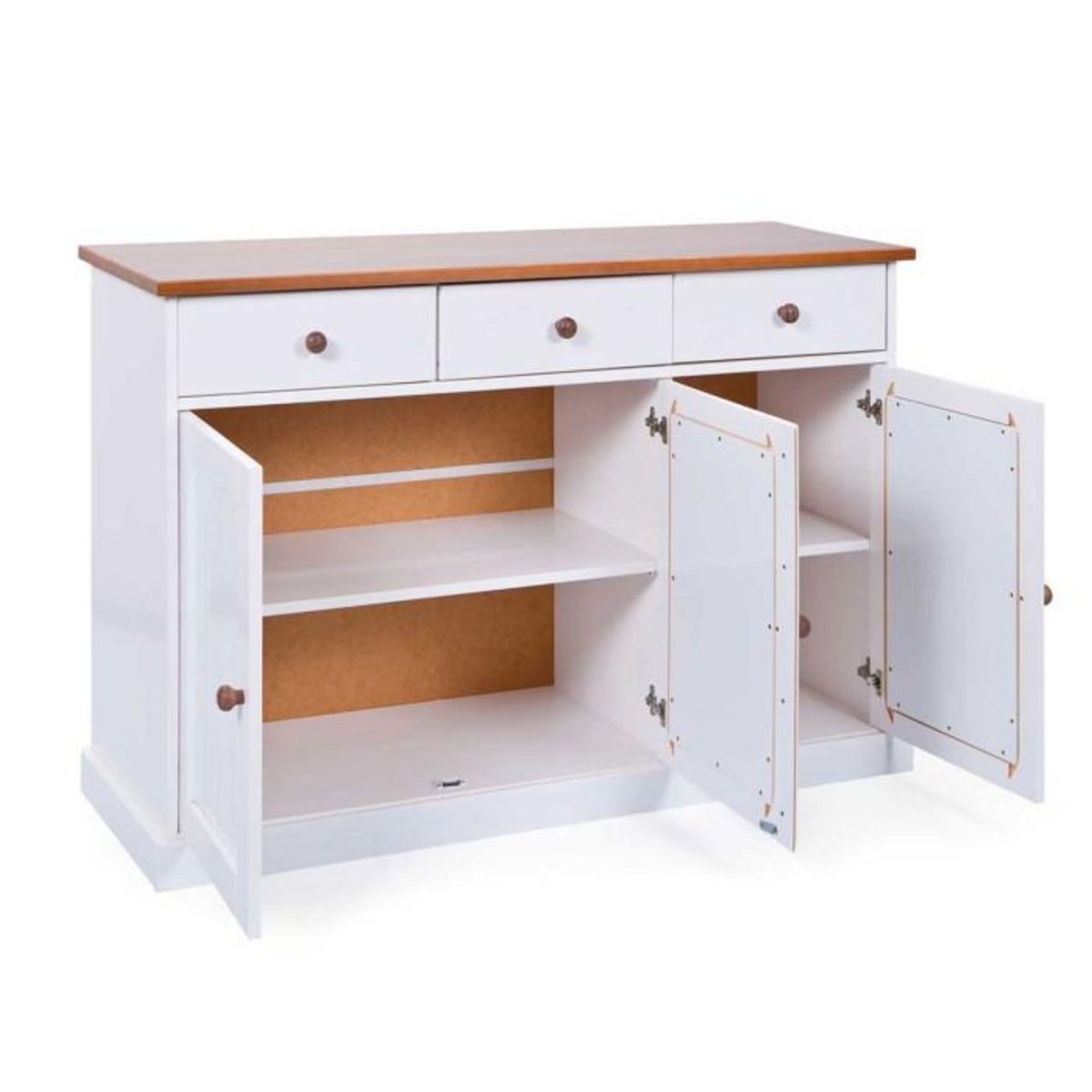 Paris Prix Buffet Bois 3 Portes  Takao  130cm Blanc & Naturel