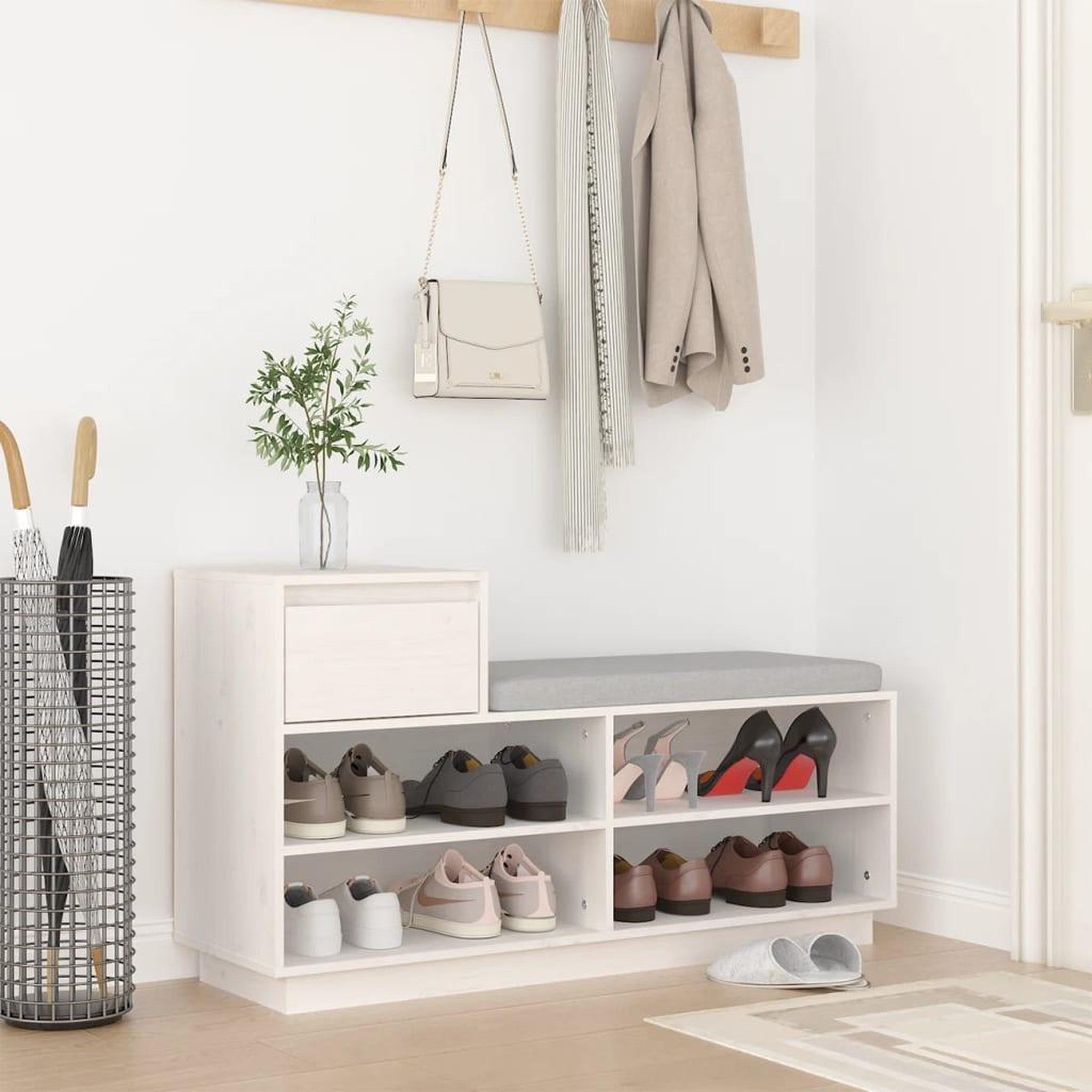 Voir la diapositive 1 : VIDAXL Armoire a chaussures Blanc 110x34x61 cm Bois de pin massif