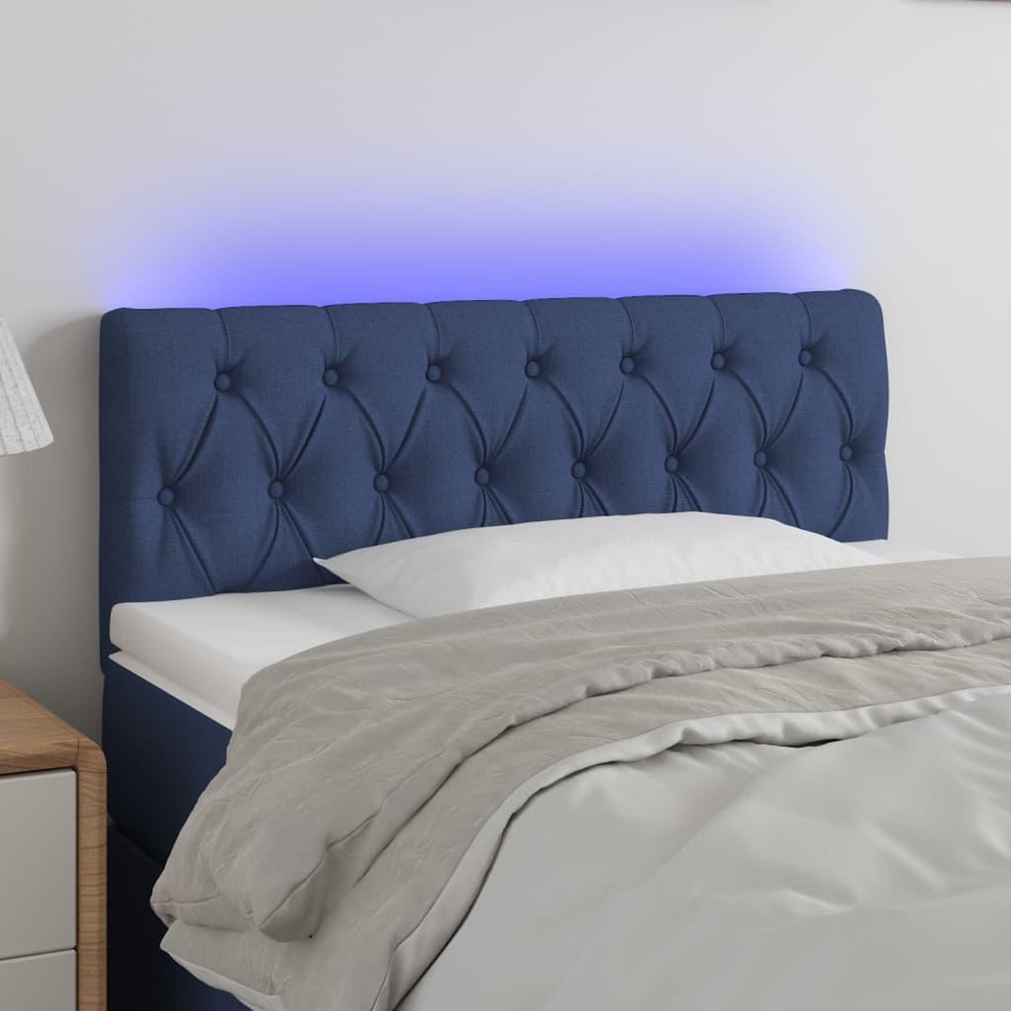 Voir la diapositive 1 : VIDAXL Tete de lit a LED Bleu 90x7x78/88 cm Tissu
