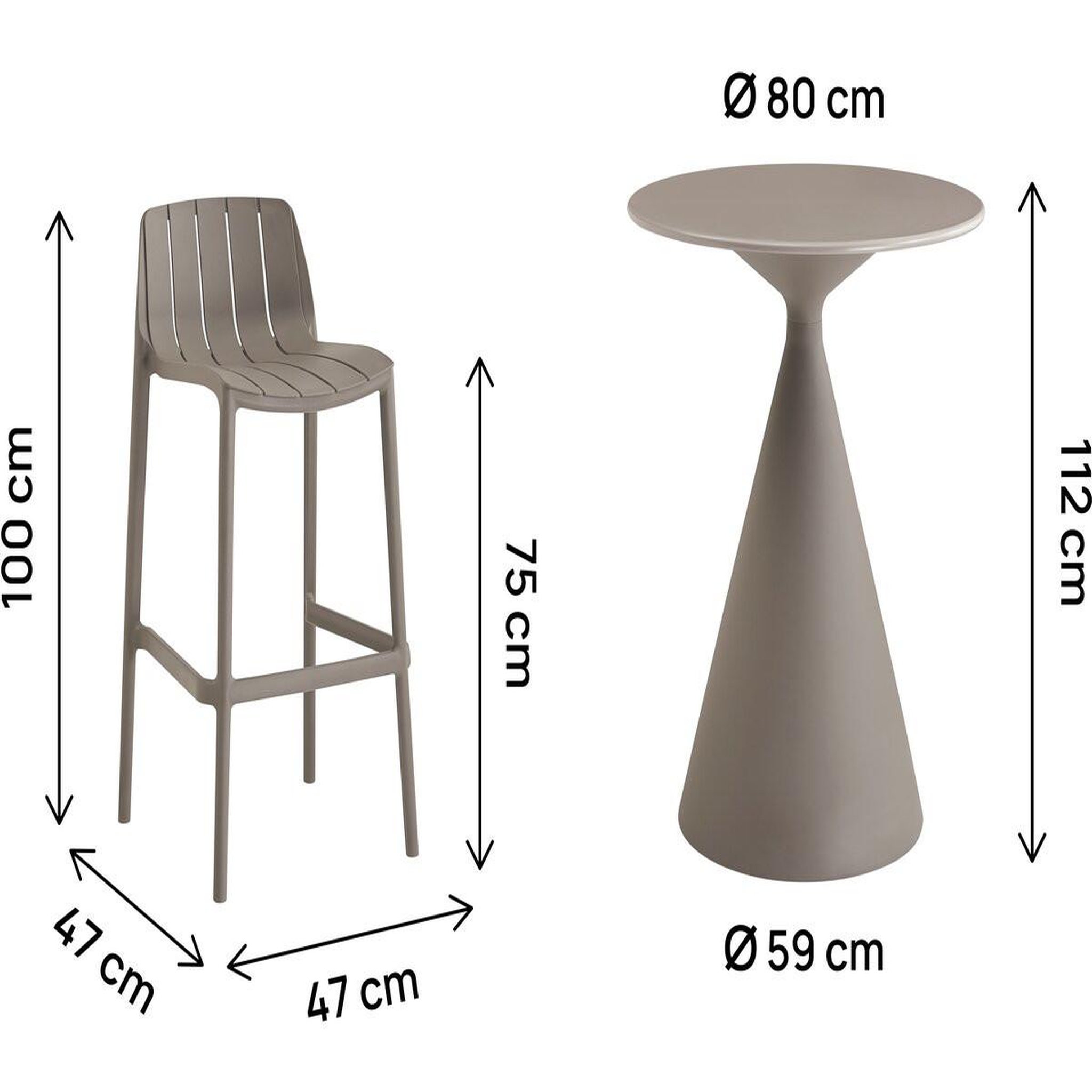 Voir la diapositive 3 : Habitat et Jardin Table et chaises hautes de bistrot empilables  vaena  - 2 places - taupe