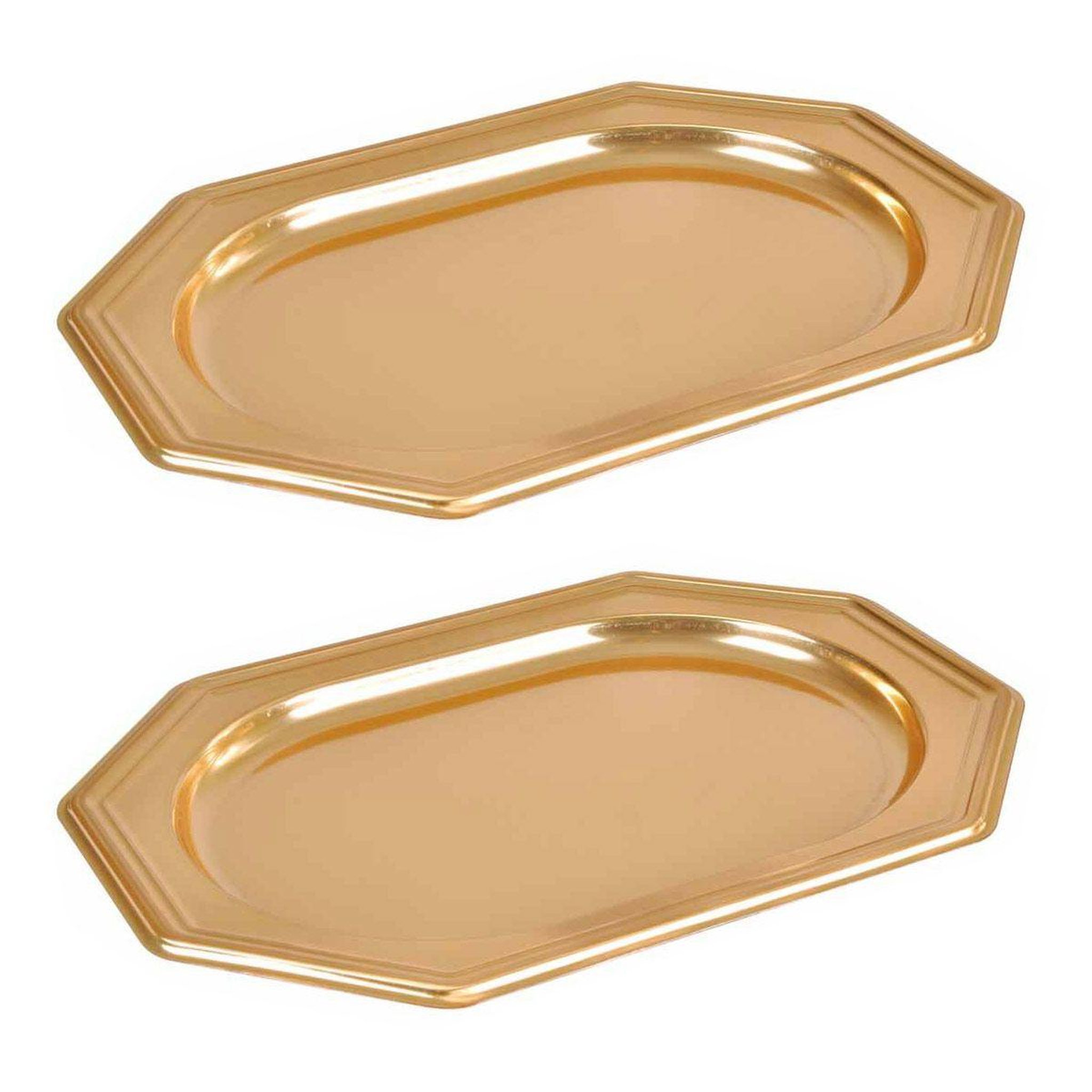 Voir la diapositive 1 : HOMEA Lot de 2 plateaux déco  octogonaux  45cm or