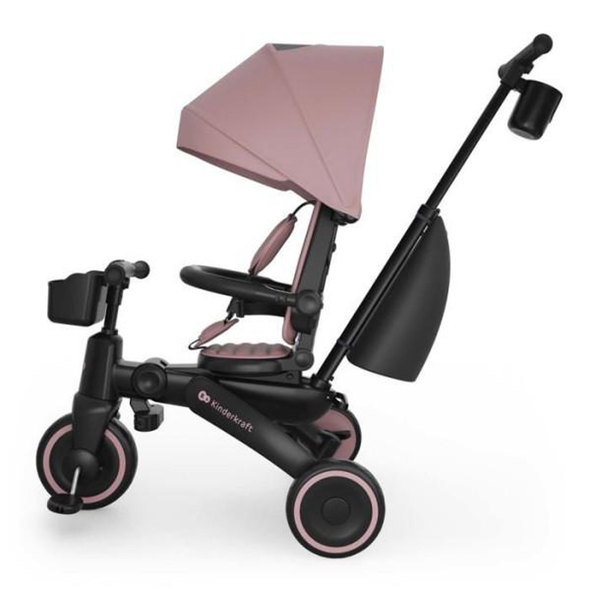 Voir la diapositive 2 : KINDERKRAFT Tricycle Kinderkraft JAZZ 3 pliable évolutif 6 modes siege pivotant inclinable canopy UPF50+ frein double roues Rose