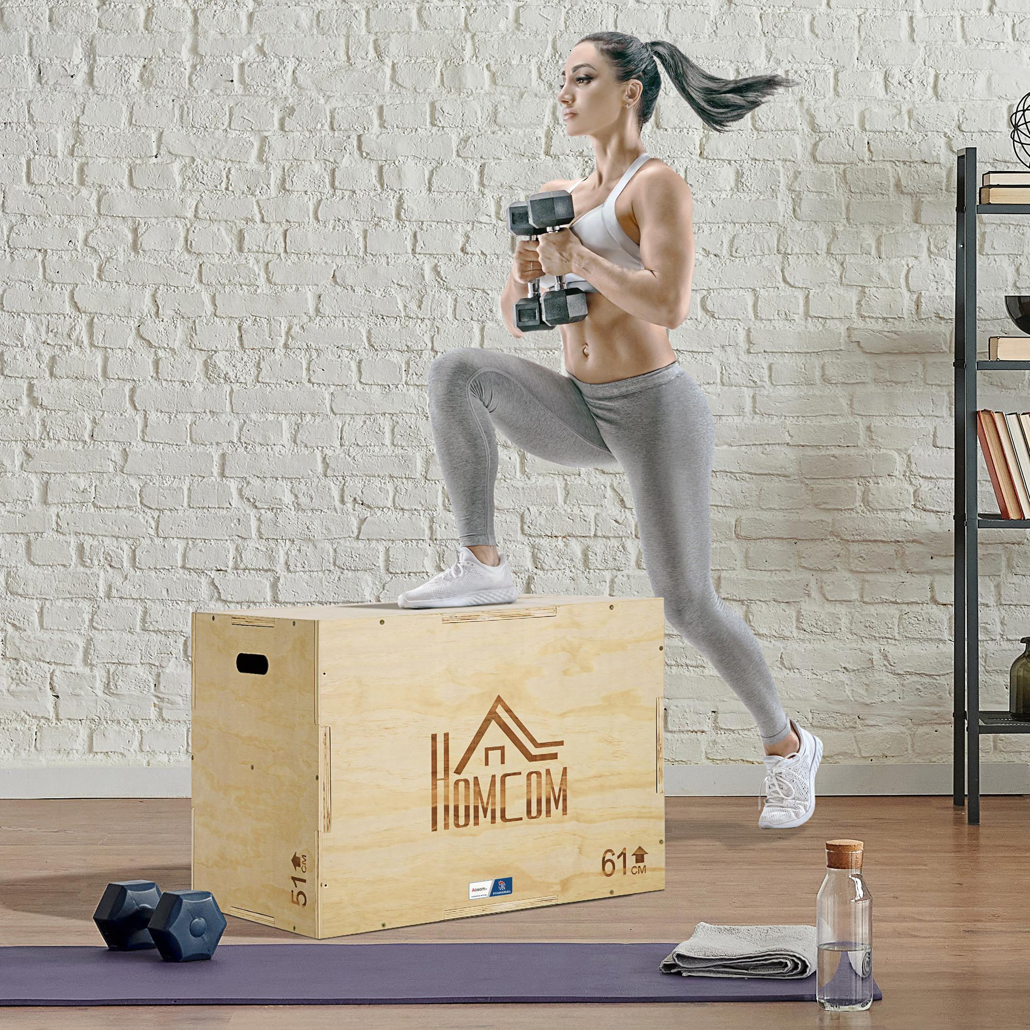 Voir la diapositive 2 : HOMCOM Box jump - box de pliométrie - collaboration Aosom.fr x FFHandball - 51/61/76H cm - max. 120 Kg - bois