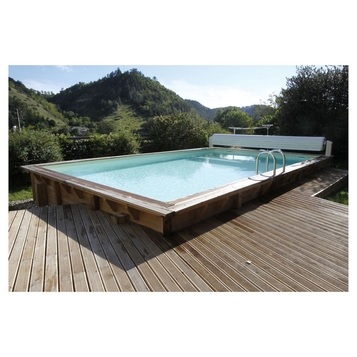 UBBINK Piscine hors sol bois rectangulaire - 350x650x140cm -  Liner Beige- LINEA