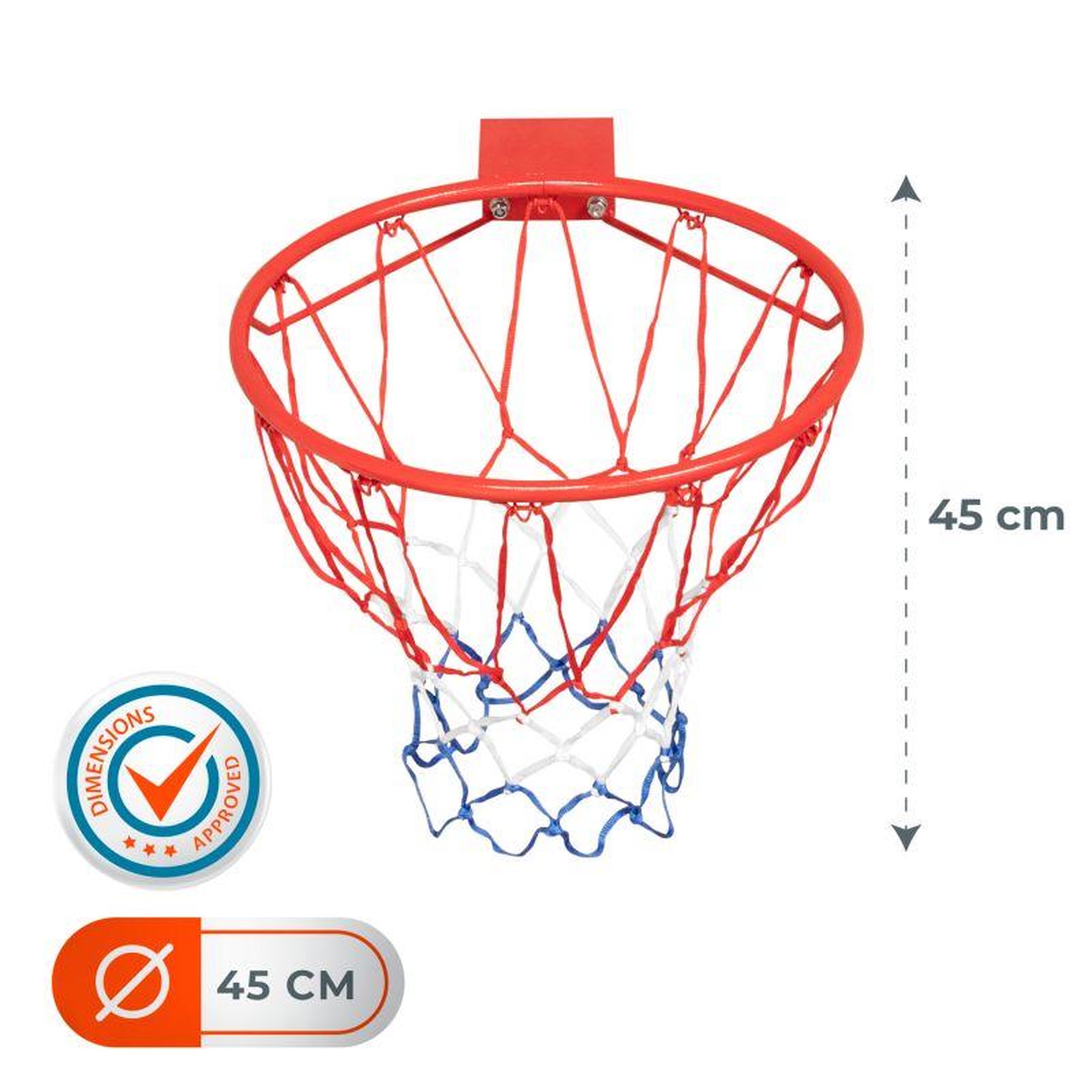 Voir la diapositive 3 : BUMBER Arceau de Basket-Ball mural MALIBU Diamètre 45 cm et filet – fixation murale incluse