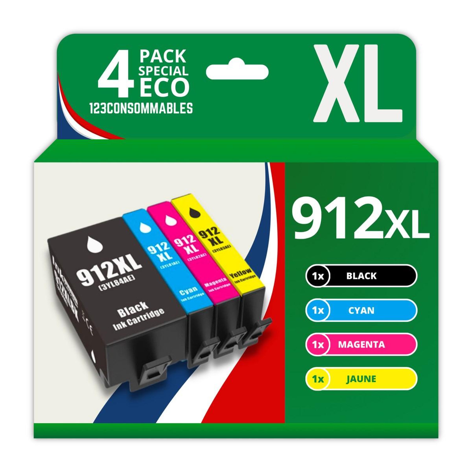 123CONSOMMABLES 912XL Pack de 4 Cartouches d'encre compatibles HP 912XL pour HP OfficeJet Pro 8022 8023 8024 8025 8030 et HP Officejet 8010 8012 8015 Neuf - vue 2