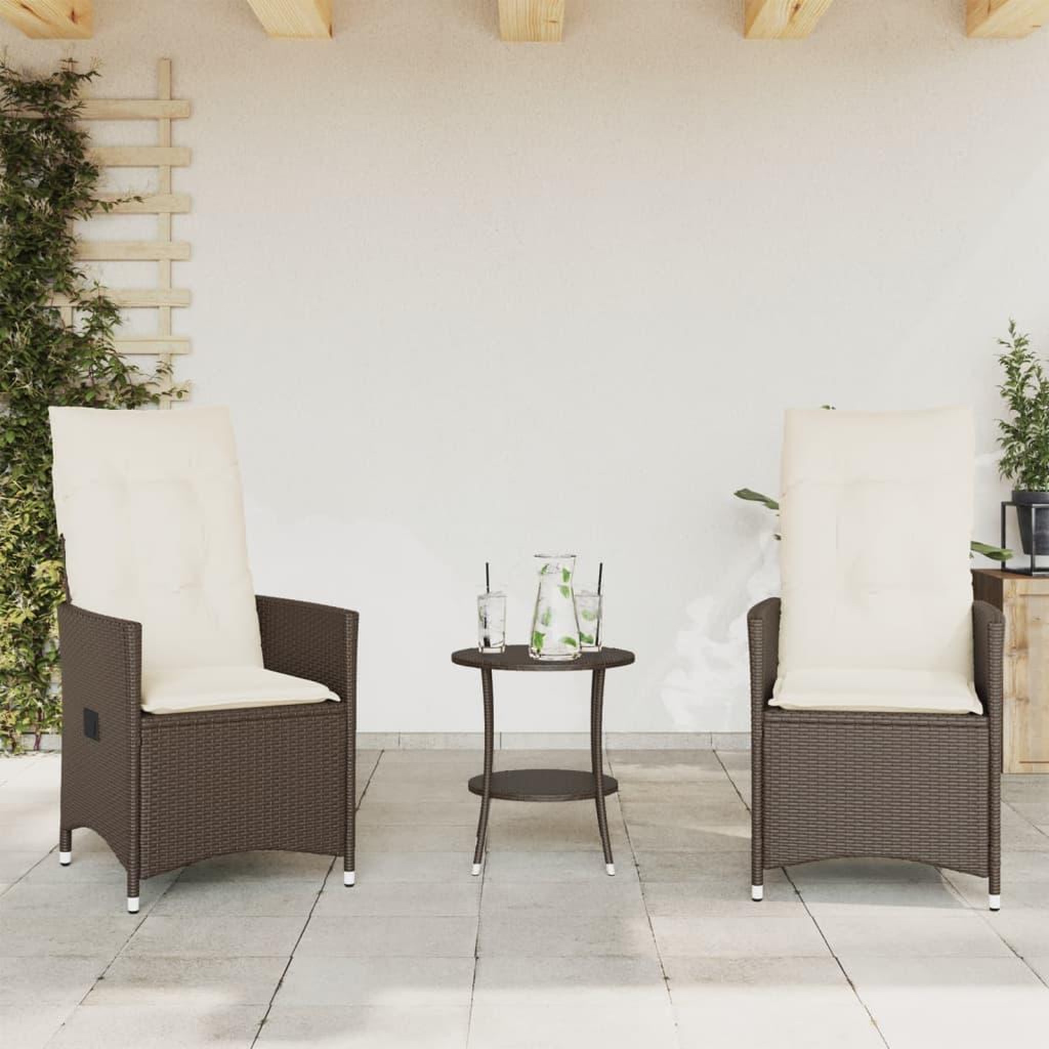 Voir la diapositive 3 : VIDAXL Ensemble de bistro 3 pcs avec coussins marron resine tressee