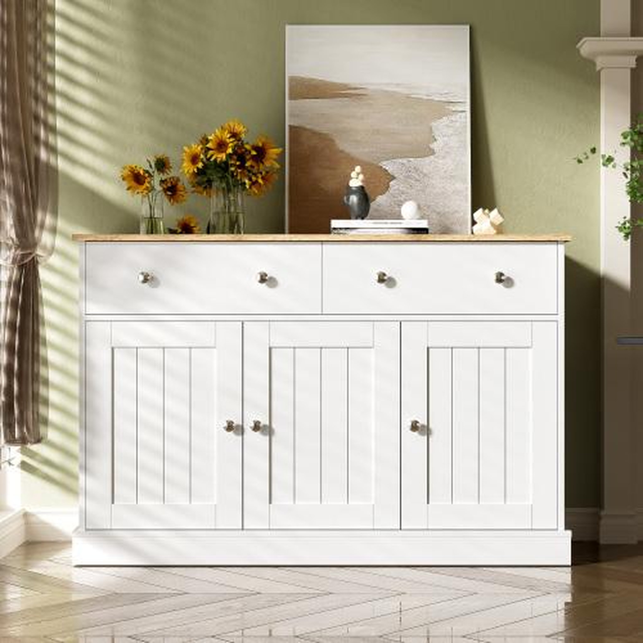Voir la diapositive 4 : MERAX Buffet 3 porte(s) 2 tiroir(s) - 120 cm blanc panneau de particules