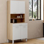 Voir la diapositive 2 : ID MARKET Buffet de cuisine 80 CM CINA 4 portes + tiroir façon hêtre et blanc