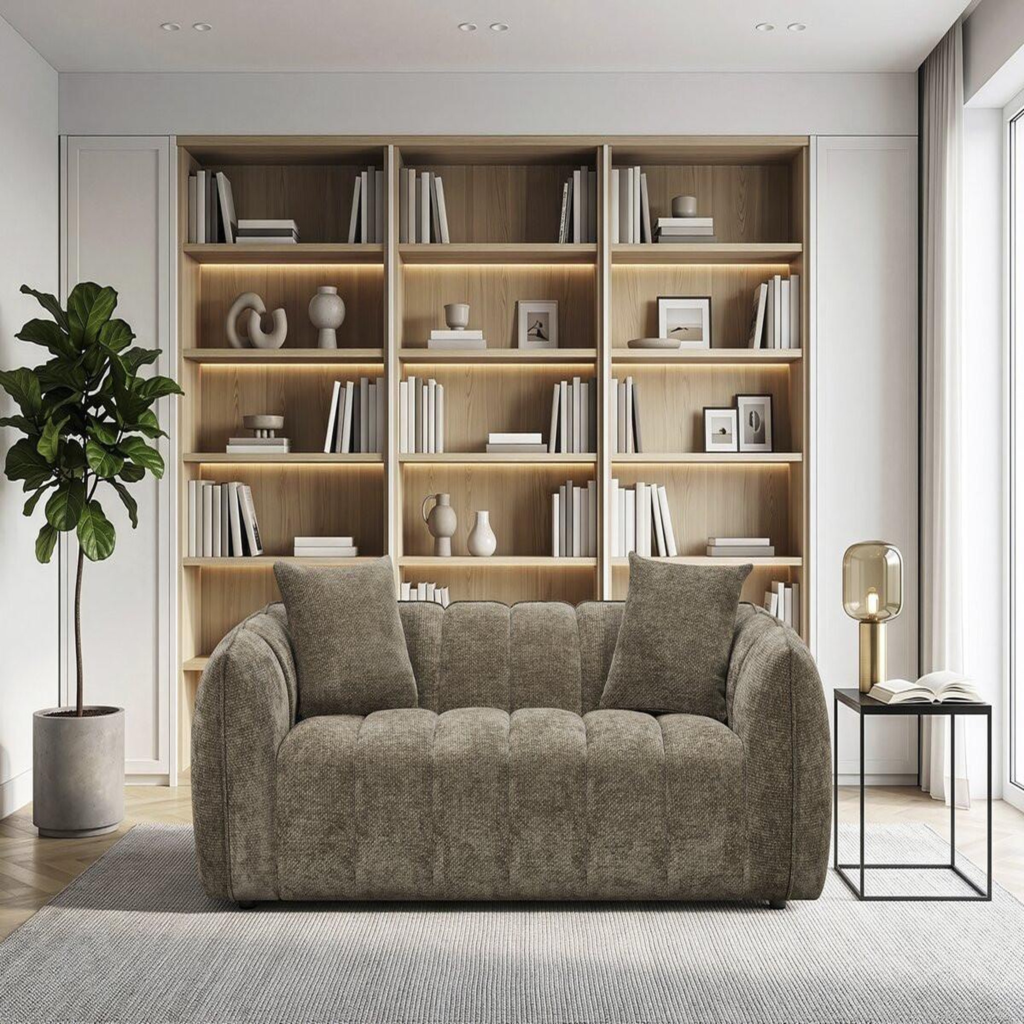 Voir la diapositive 2 : Habitat et Jardin Canapé droit en tissu style bubble  balzac  - 3 places - taupe