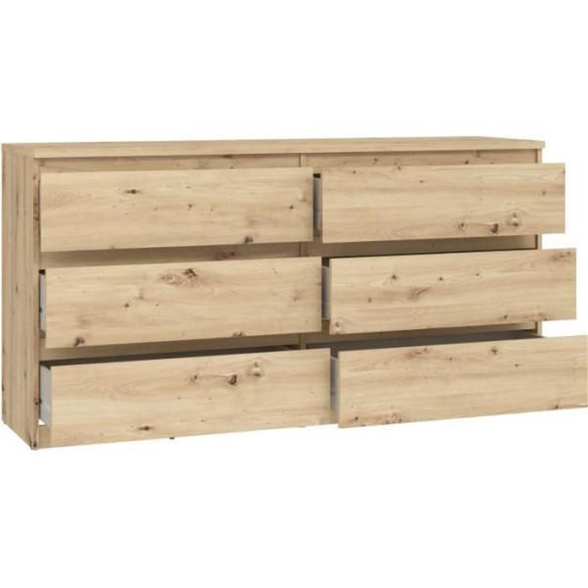 Voir la diapositive 5 : MARKET24 Commode CHELSEA 6 tiroirs - L 154 cm x P 42,2 x H 79,9 - Décor chene artisan