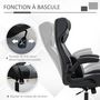 Voir la diapositive 5 : VINSETTO Fauteuil gaming base ronde métal pivotante 360° hauteur réglable tétière coussin lombaires accoudoirs relevables PU tissu gris noir