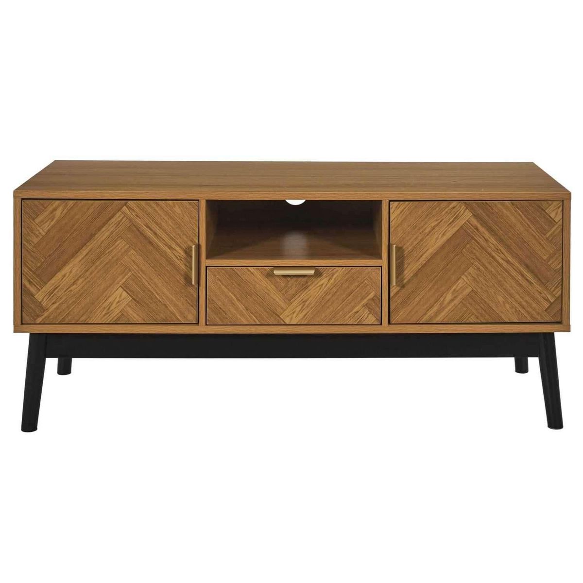 The Home Deco Factory Meuble TV 2 portes et 1 tiroir en bois FELIX - Marron et noir