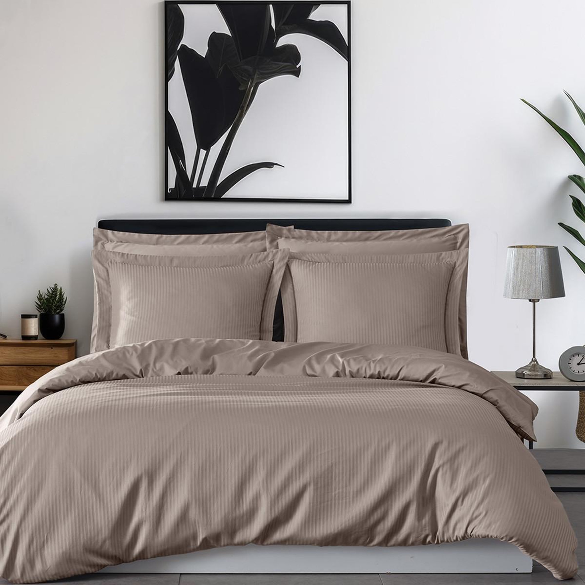 Voir la diapositive 5 : Sensei Maison Parure housse de couette rayée satin + 2 taies 65x65 cm VERSALUXE